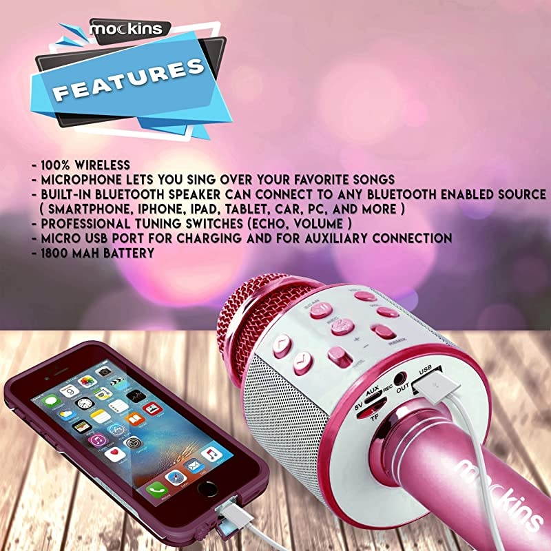 Wireless Bluetooth Karaoke Microphone with Built in Bluetooth Speaker AllinOne Karaoke Machine | Compatible with Android amp iOS iPhone Purple Color