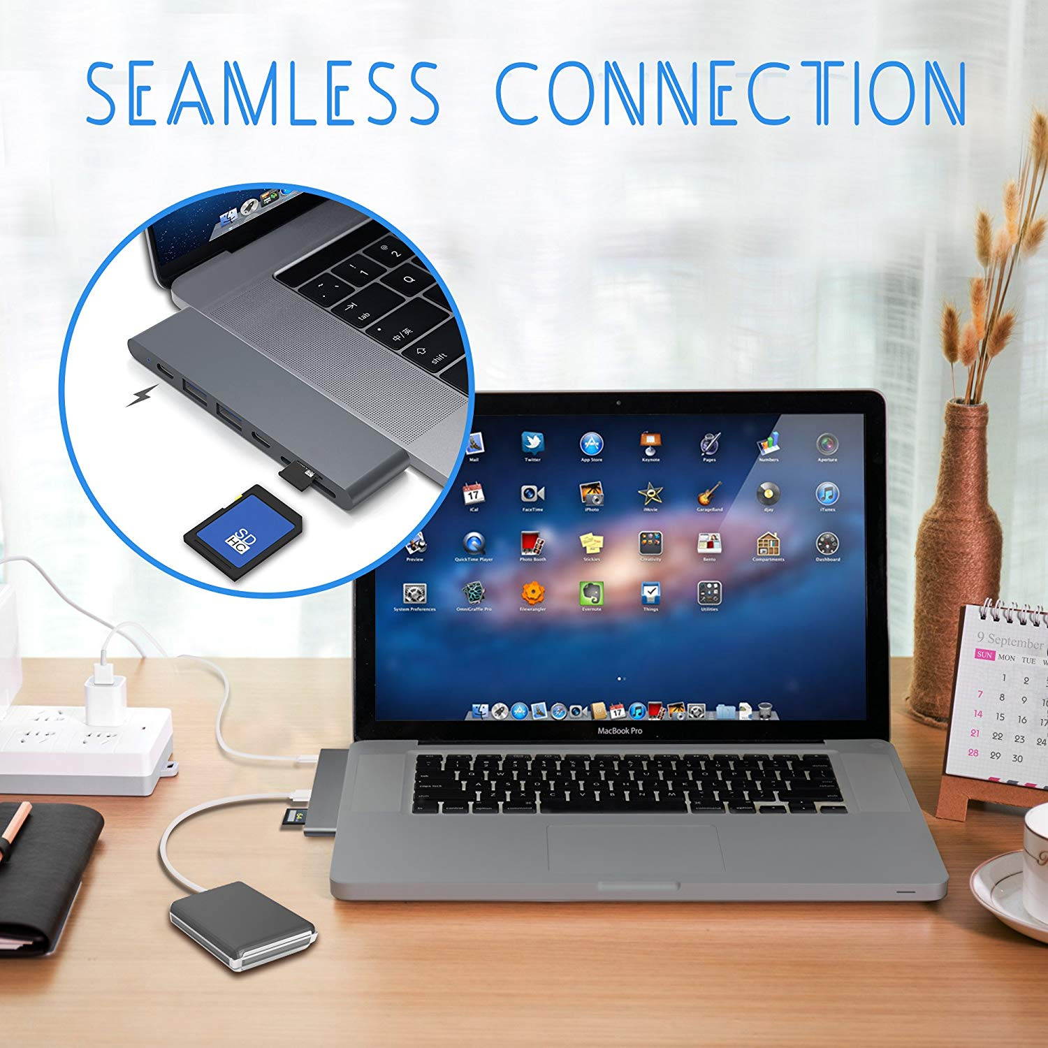Cateck Aluminum Type-C Multi-Port Adapter with Superspeed 40Gbs Thunderbolt 3, Pass-Through Charging, 4k HDMI, SD/Micro SD Card Reader, USB-C Port and 2 USB 3.0 Ports for MacBook Pro