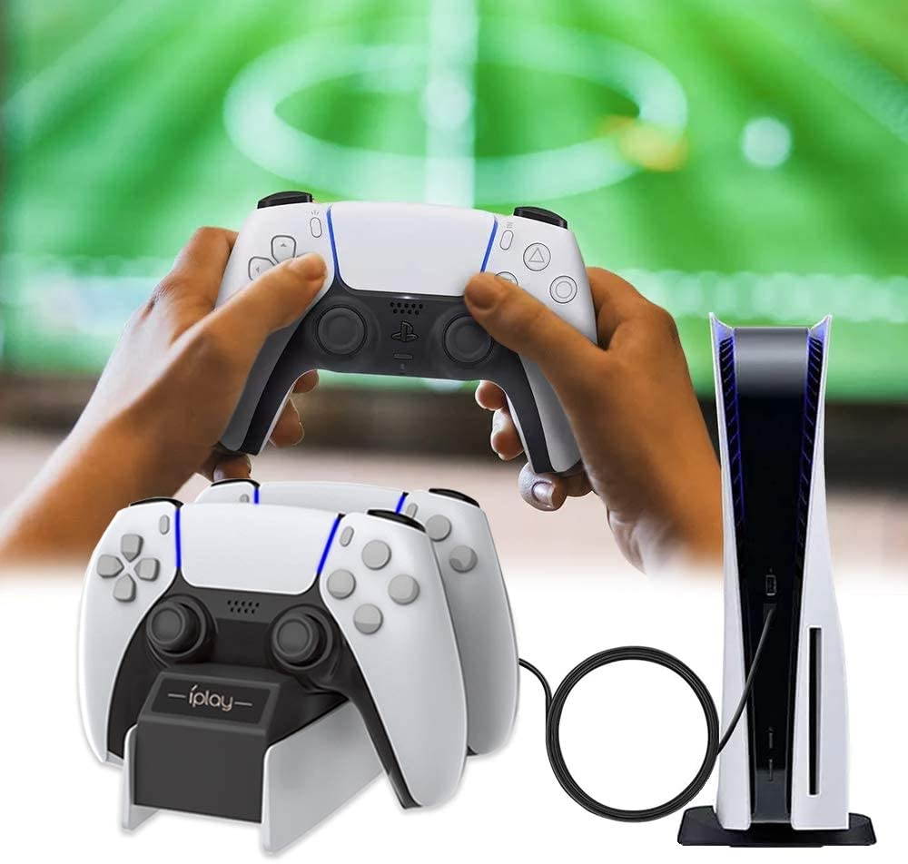 PS5 Controller Charger Station, Fast Dual Controller Docking Station Charging Dock Stand with USB Type C Charge Cable for Sony Playstation 5 Controllers DualSense