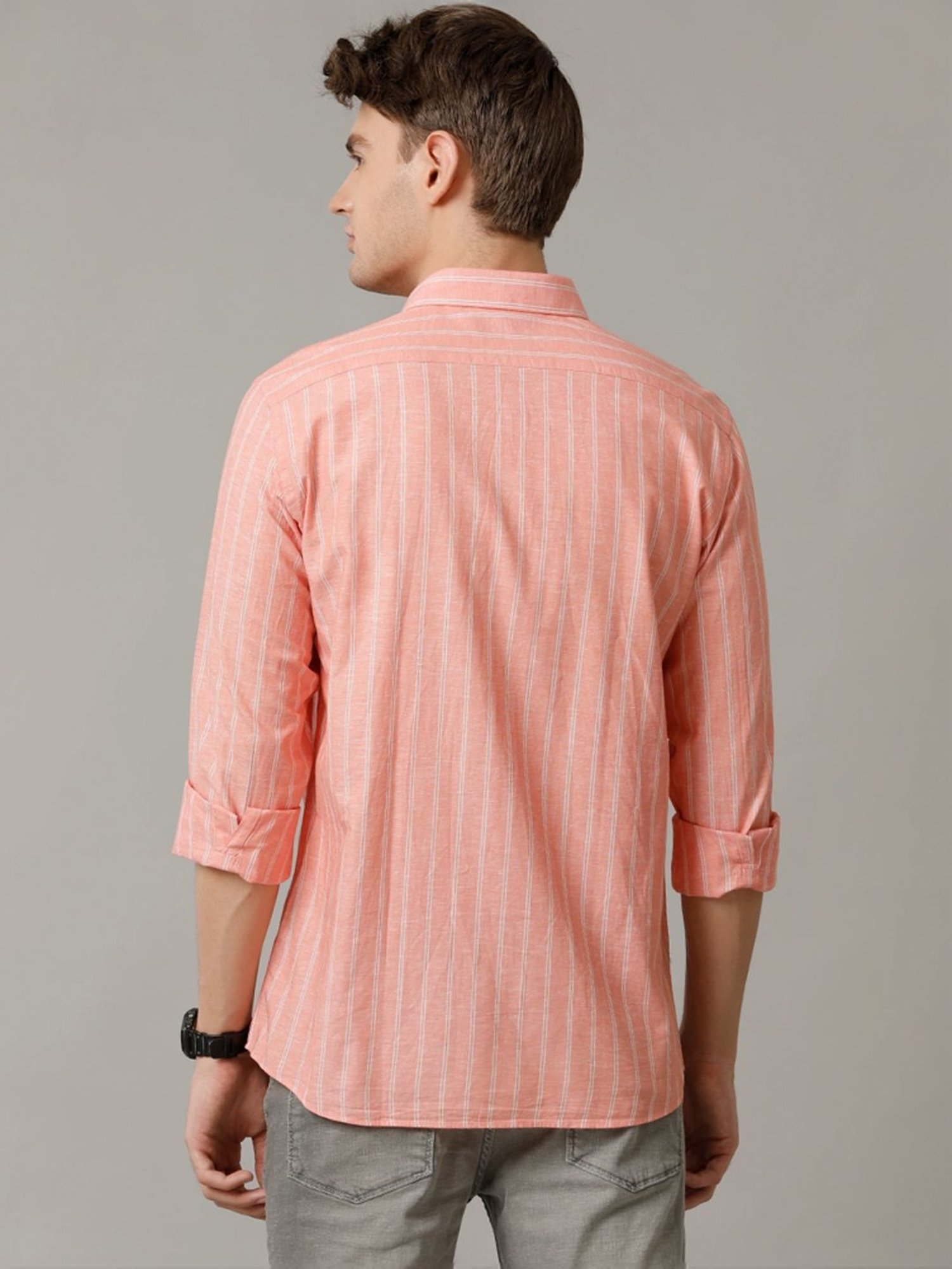 Cavallo By Linen Club Peach Linen Contemporary Fit Shirt