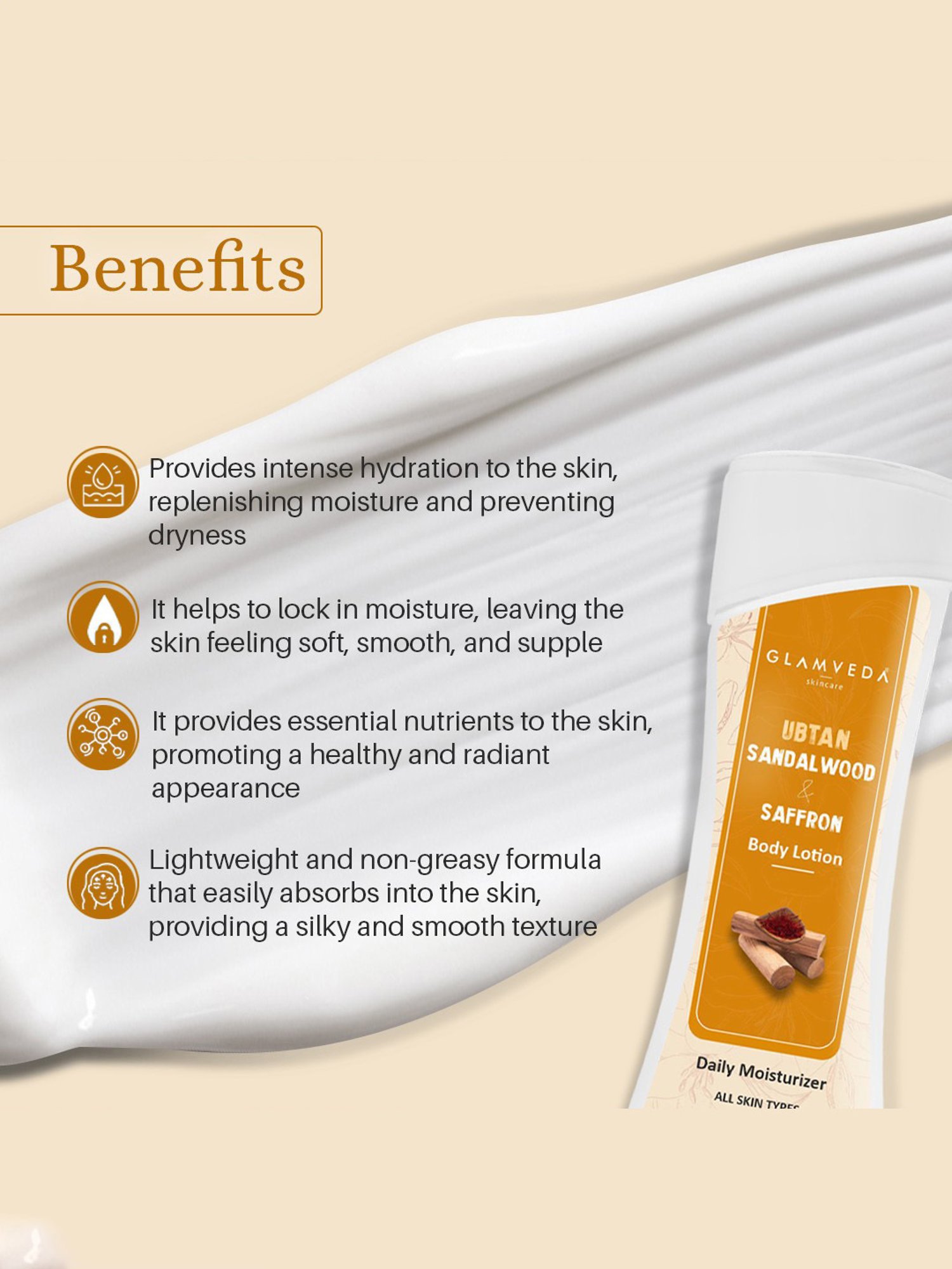Glamveda Ubtan Sandalwood & Saffron Body Lotion - 100 gm