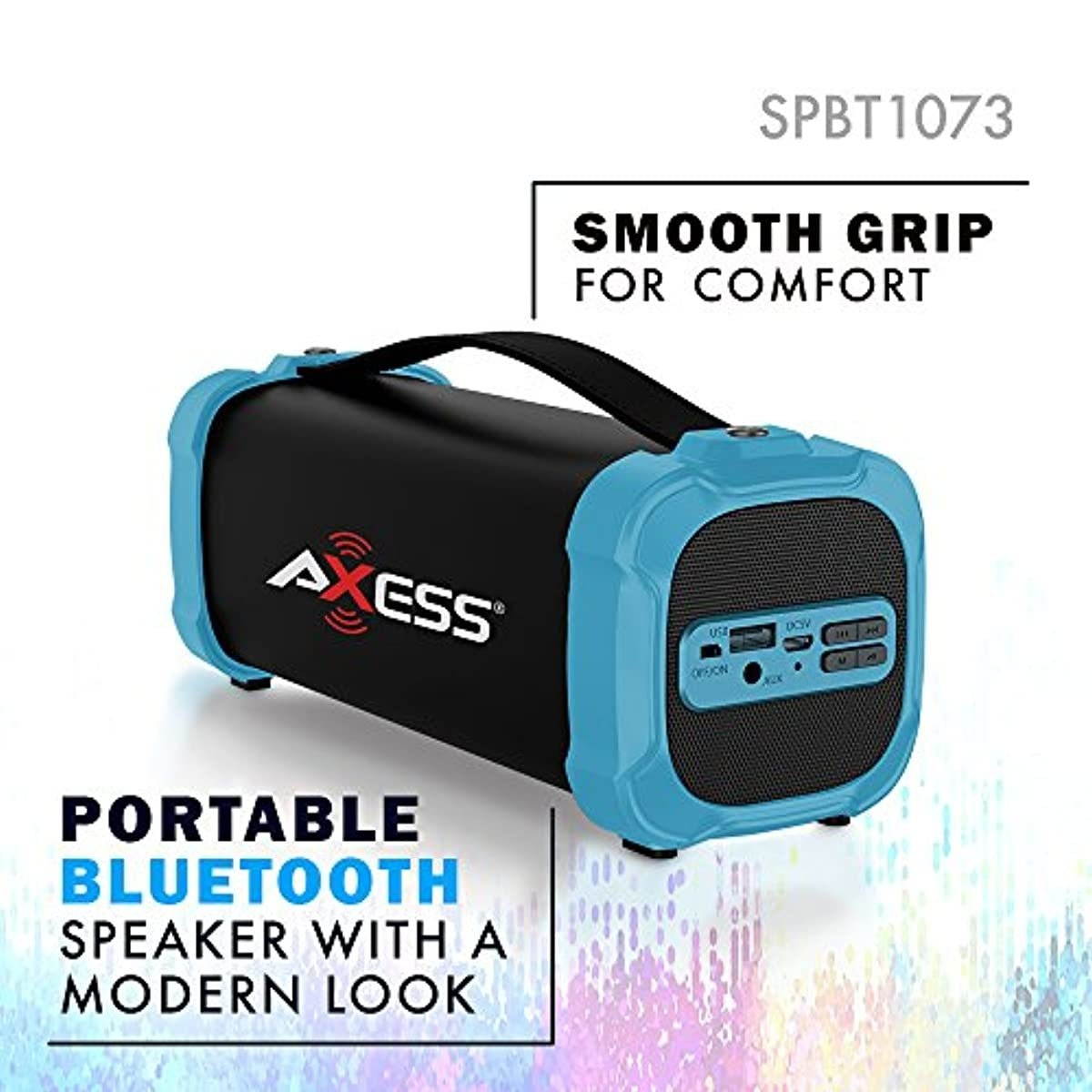 Bluetooth Speaker with USB, Built-In 3.5mm Line-In Jack Rechargeable Battery and Subwoofer Blue. Axess SPBT1073 Portable Indoor/Outdoor Bluetooth Speaker