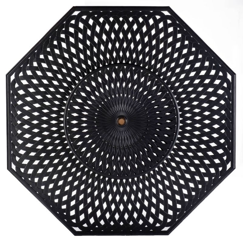 Westbury Cast Aluminum Dining Set with Umbrella Hole Octagonal Table & 8 Stackable Arm Chairs - Alfresco Home