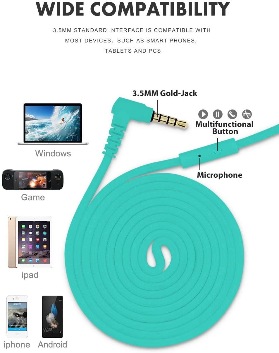 RockPapa Over Ear Stereo Foldabe Headphones Adjustable Noise Isolating Heavy Deep Bass Folding Headsets with Microphone 3.5mm for Smart Phones Tablets Computers MP3/4 DVD Gradient Teal