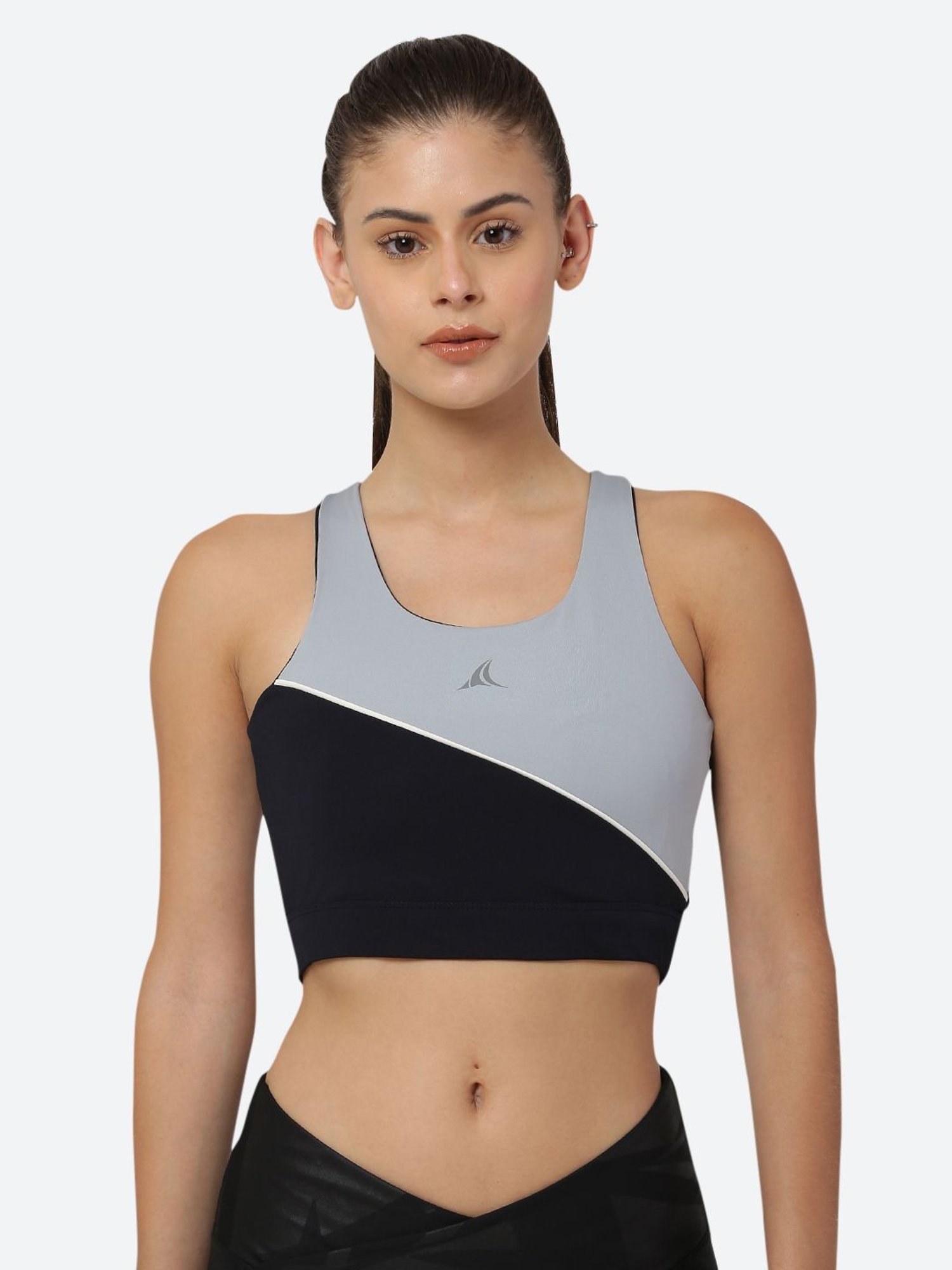 Fitleasure Steel Blue & Black Non Wired Padded Sports Bra
