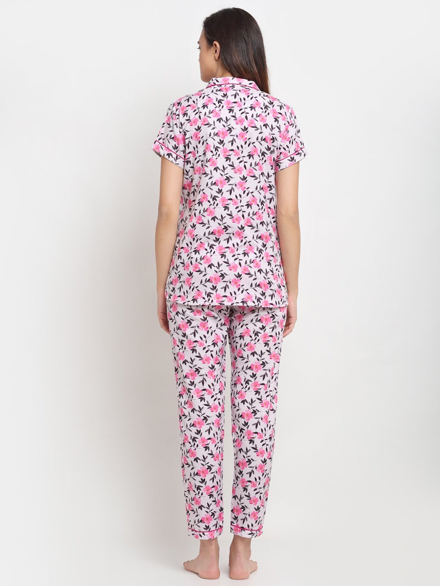 Erotissch Pink & Grey Floral Print Shirt Pyjama Set