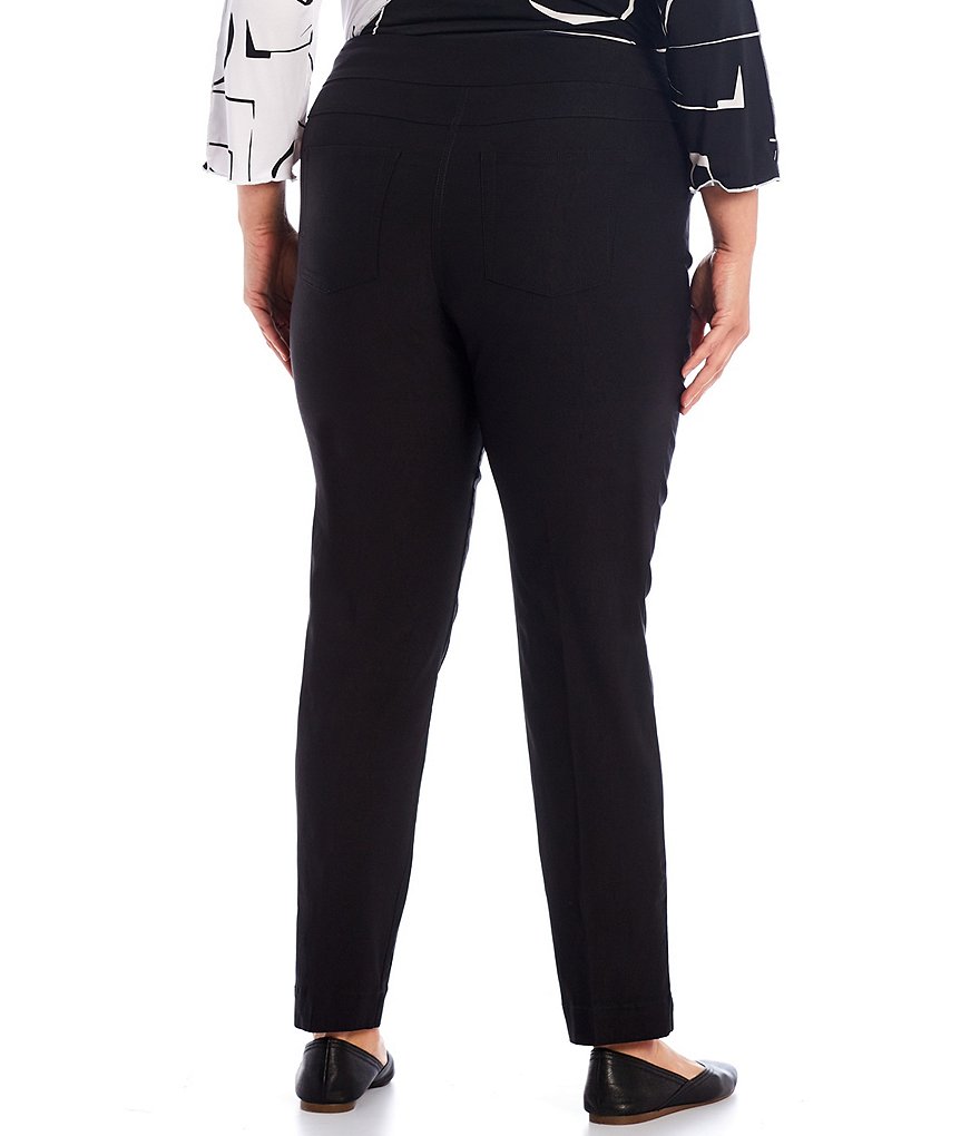 Multiples Plus Size Wide Waistband Pull-On Plain Weave Ankle Pants