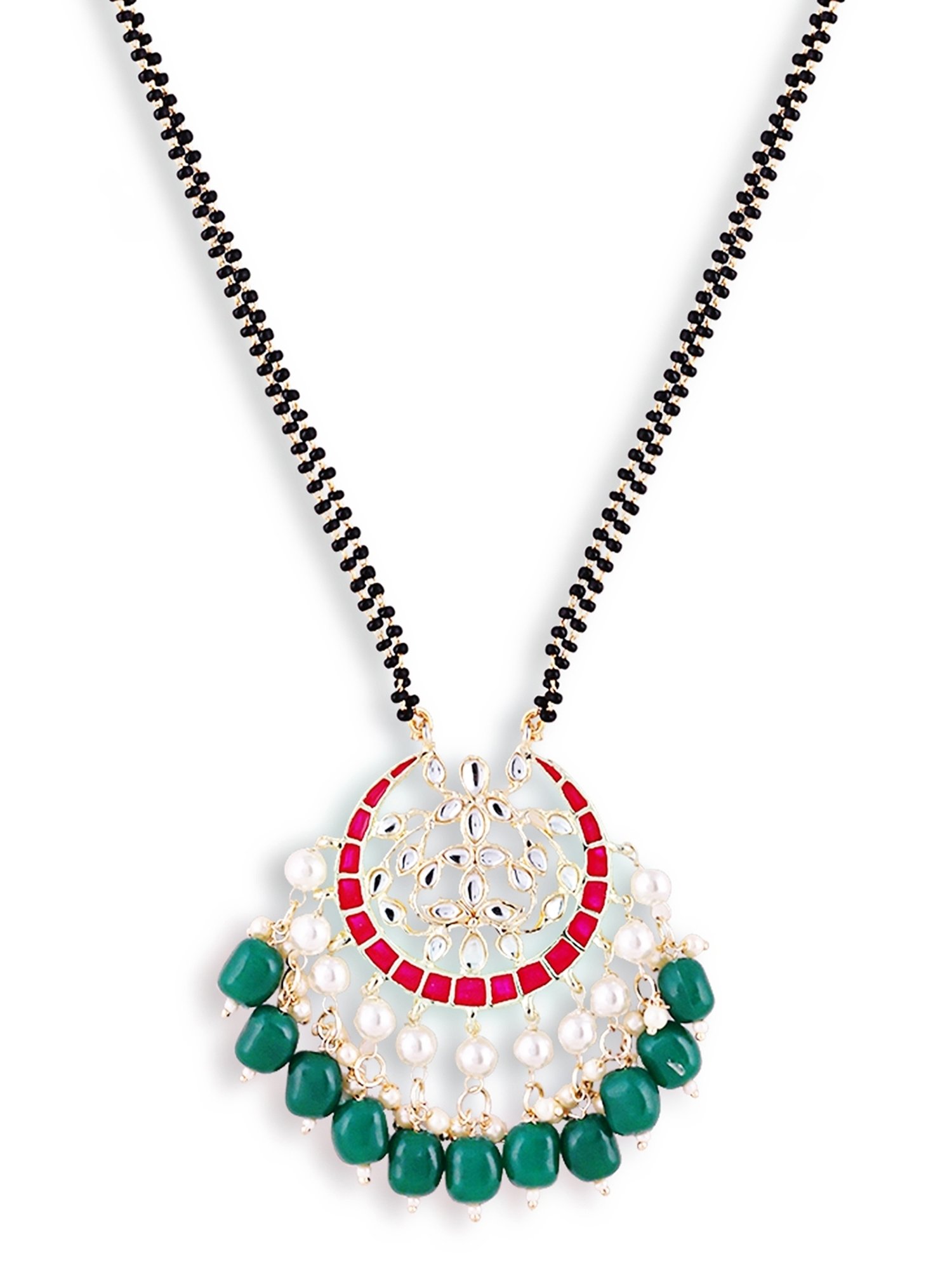 Abdesigns Gold-Plated American Diamond & Black Beaded Mangalsutra