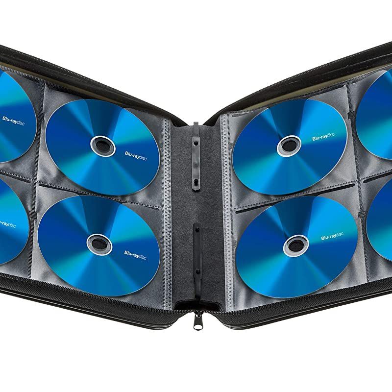 Japan Brand) 24 Capacity CD Case, Portable DVD/VCD Storage, EVA Protective Blu-ray Wallet, Binder, Holder, Booklet for Car, Home, Office, Travel (Black)