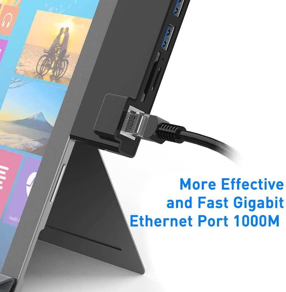 Surface Pro 6 Pro 5 Pro 4 Docking Station,Rocketek Microsoft Surface USB 3.0 Hub with 4K HDMI,2 x USB 3.0 Ports, SD/Micro SD Card Reader,1000M Enternet Port Combo Docking Station for Surface Pro 6/5/4