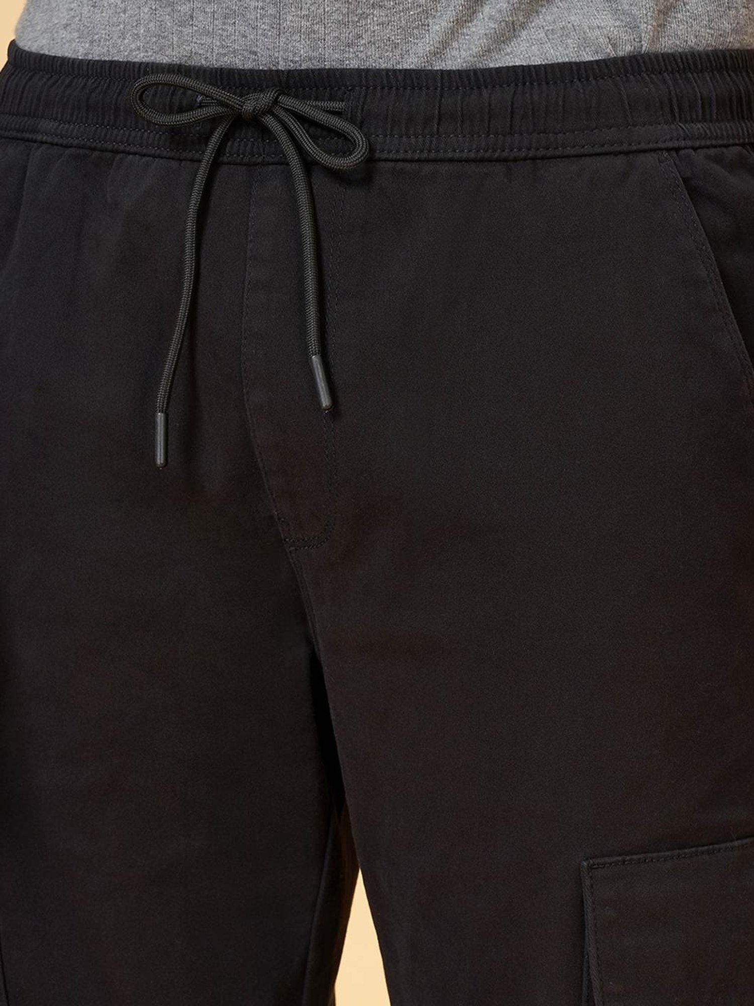 Urban Ranger By Pantaloons Jet Black Cotton Slim Fit Cargos