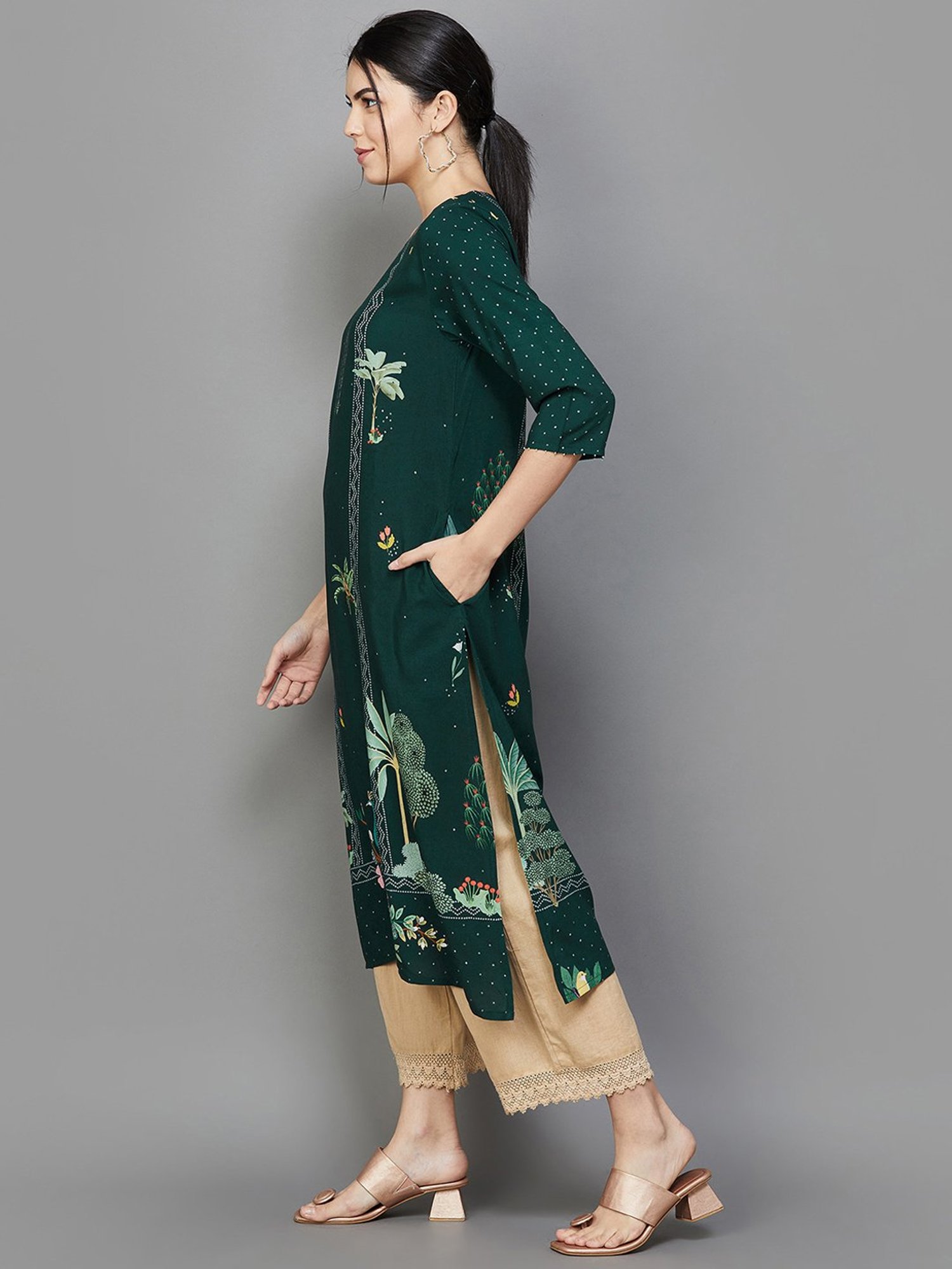 Melange by Lifestyle Emerald Printed Straight Kurta