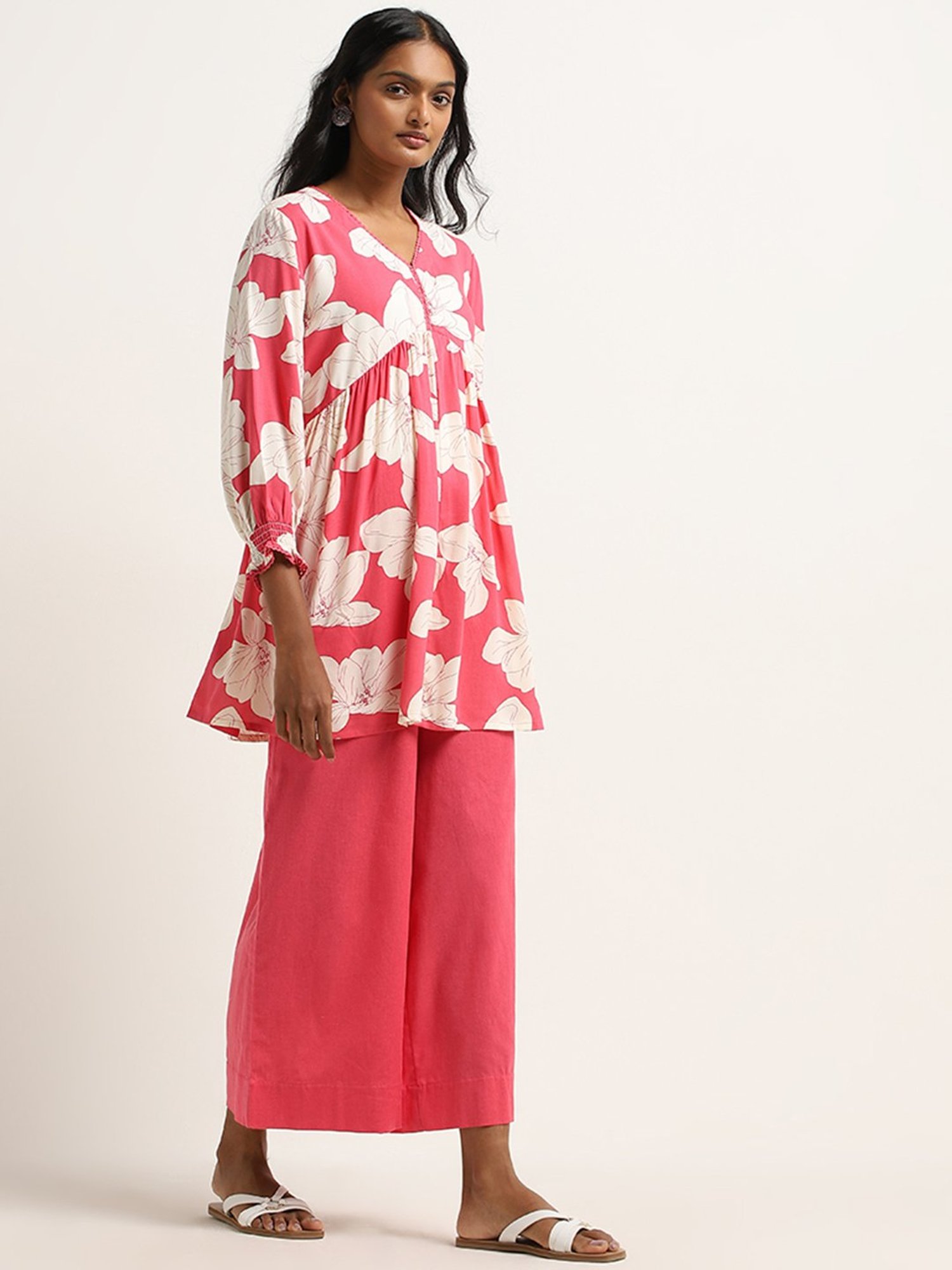 Utsa by Westside Fuchsia Floral Design A-Line Kurti