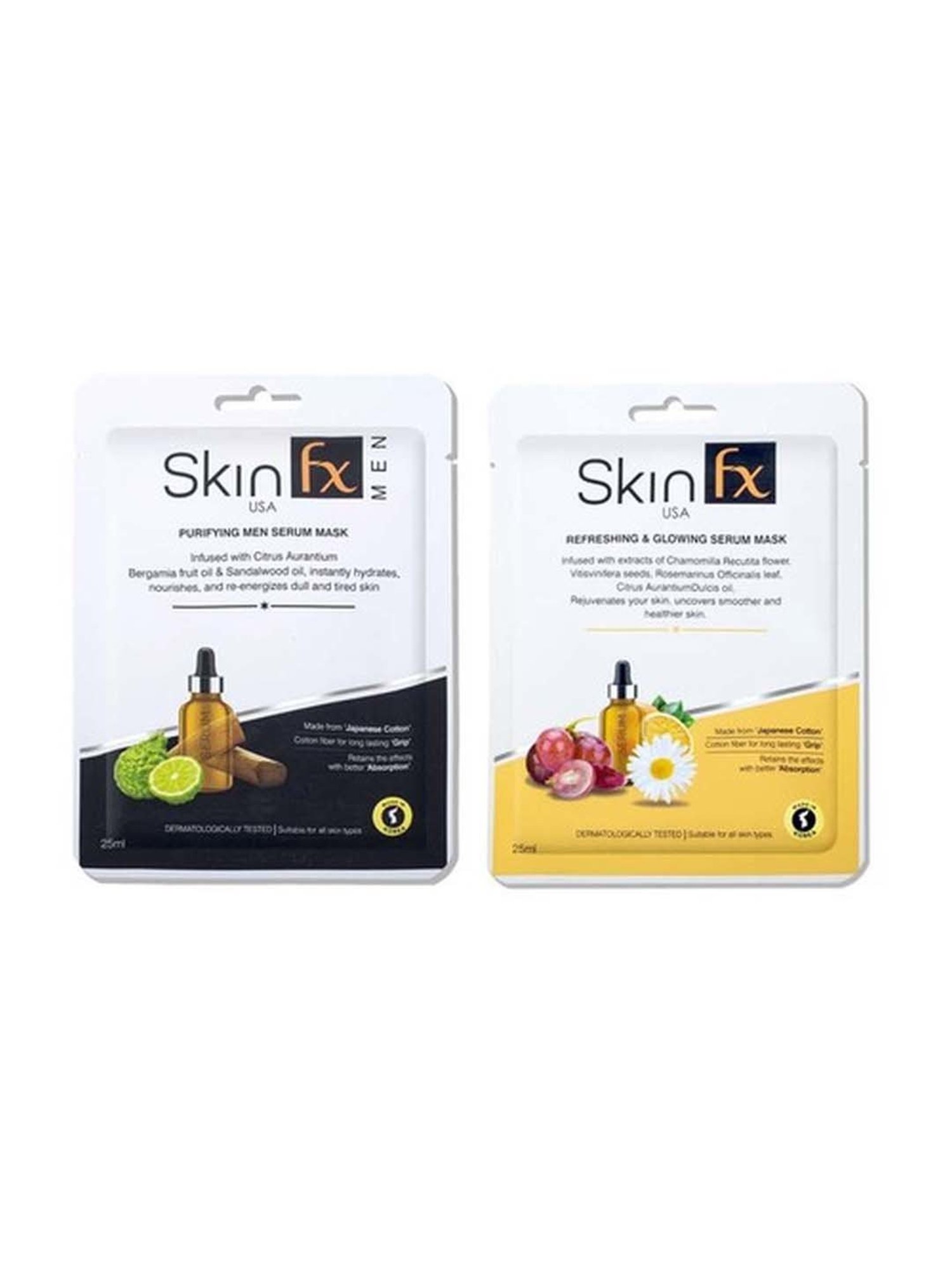 Skin Fx Refreshing & Purifying Men Facial Serum Mask - Pack of 2
