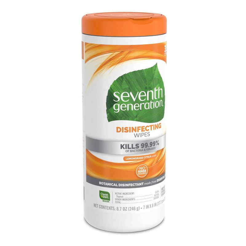 Seventh Generation Lemongrass Citrus Disinfecting Wipes - 35ct