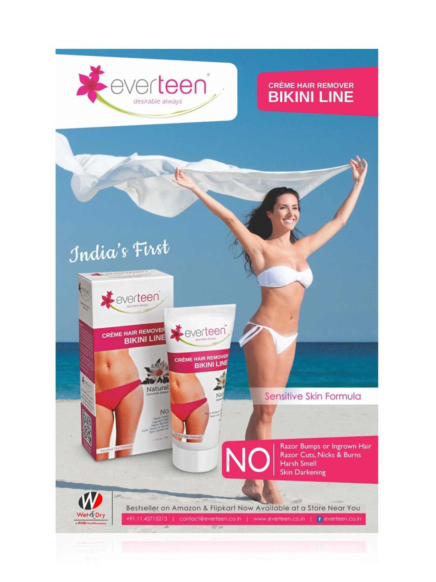 everteen Bikini Line Hair Remover Creme - Natural for Women - 1 Pack - 100 gm