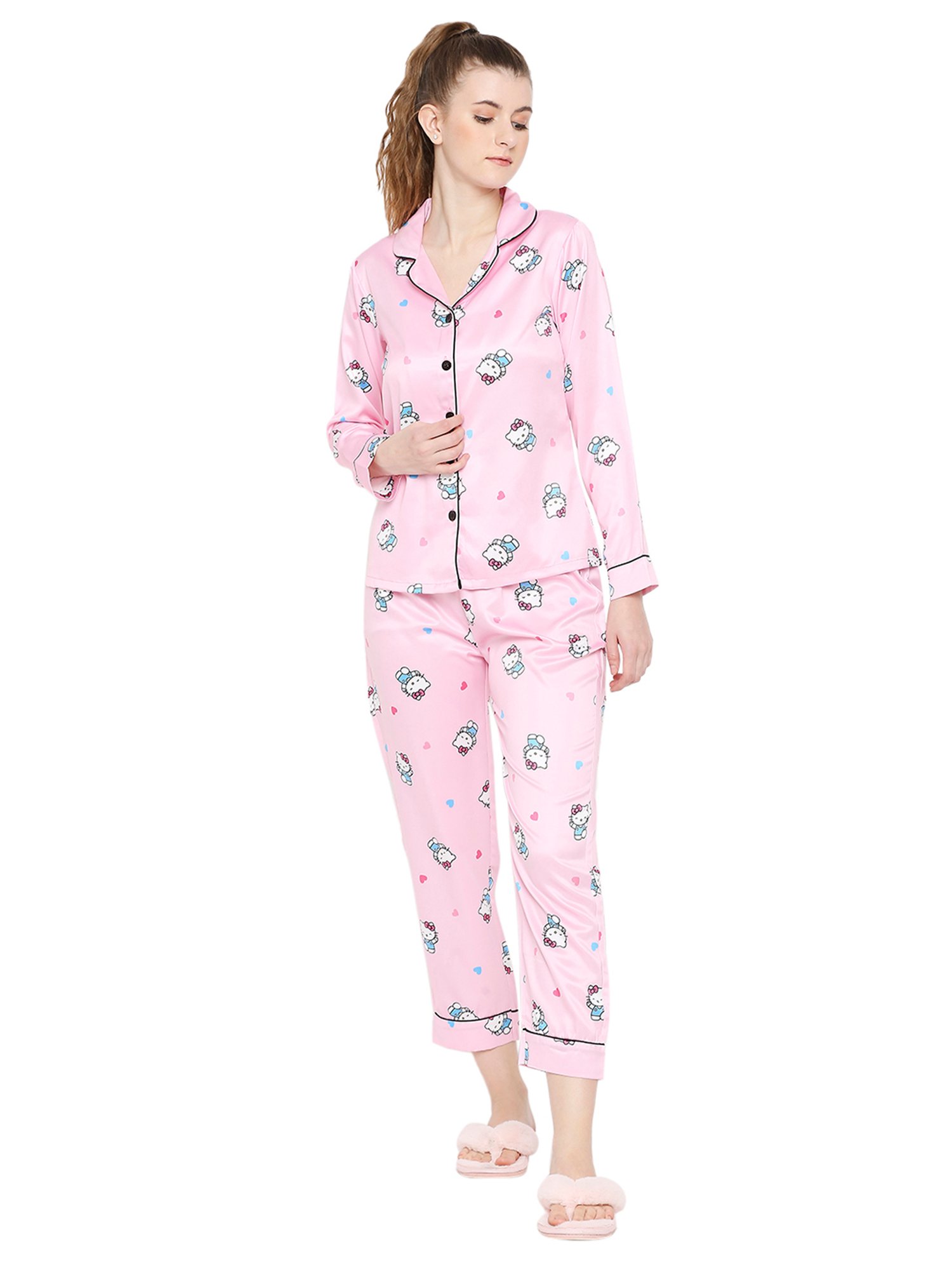 Smarty Pants Pink Satin Print Shirt With Pyjamas