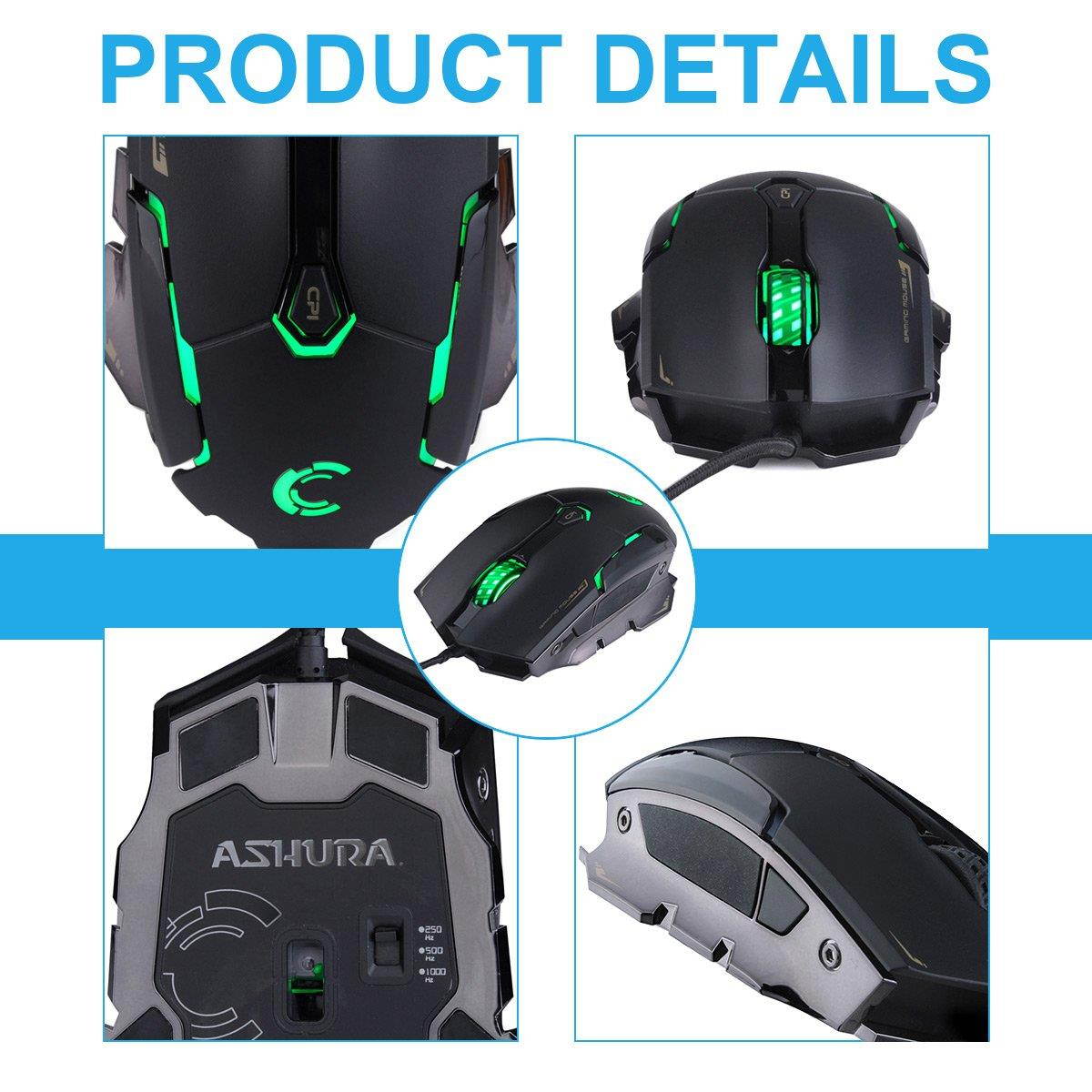 Comanro DM004 LED Rainbow Breathing Color 6 Buttons USB Wired Gaming Mouse for Pro Gamers with Micro Switch(DPI 500/1500/2000/3500)