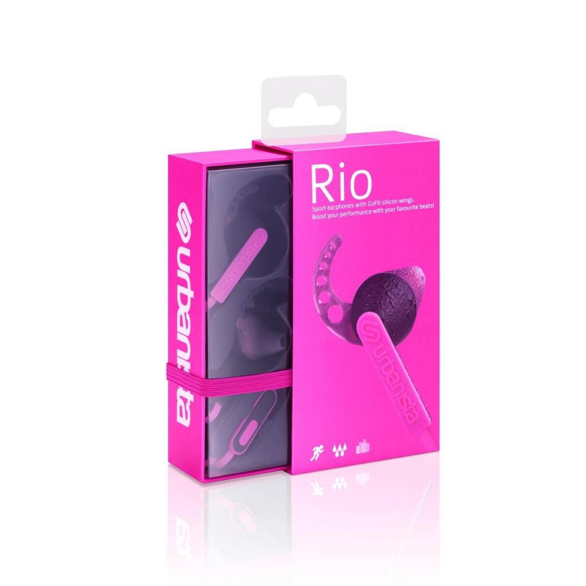 Urbanista Rio Sport Earphones with GoFit, Remote and Mic, Pink Panther/Pink