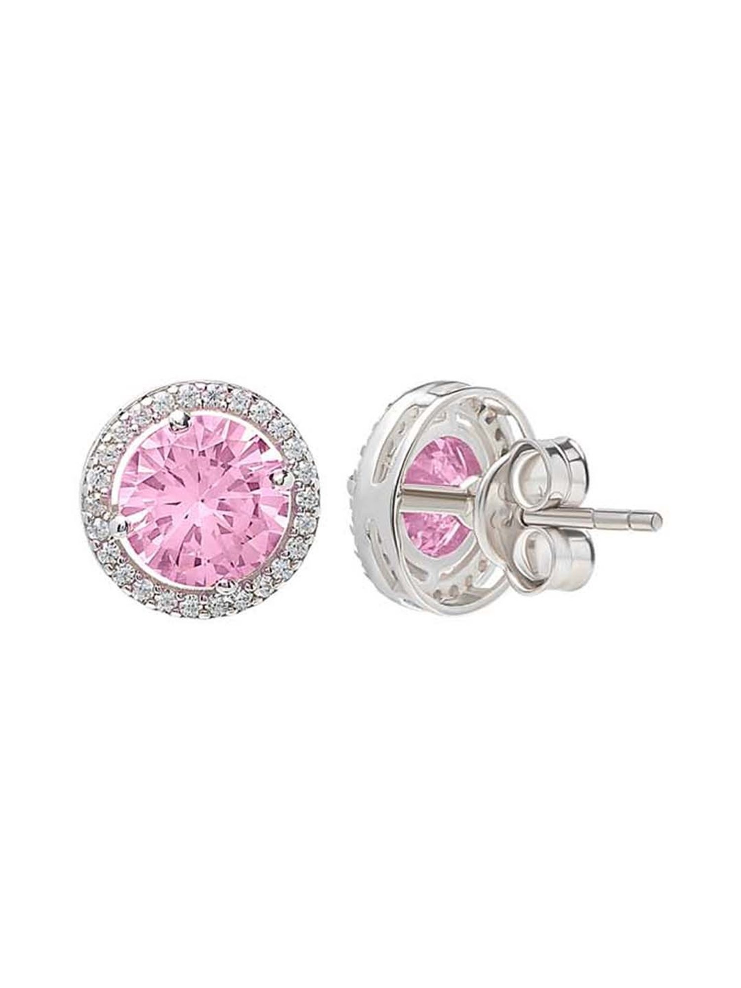 Silberry 925 Sterling Silver Pink Poise 6mm Round Stud Earrings for Women
