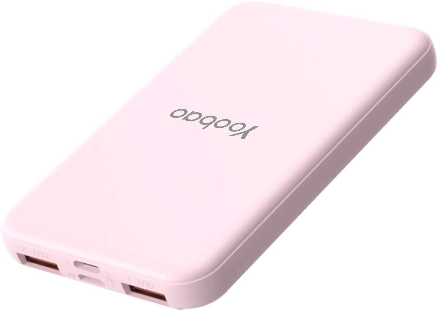 [Upgraded] Portable Charger Yoobao Power Bank Mini 5000mAh Powerbank 2-Output & 2-Input External Cellphone Battery Backup Pack Compatible iPhone 11 Pro Max 11 Xr X Samsung S20/20+ & More - Pink