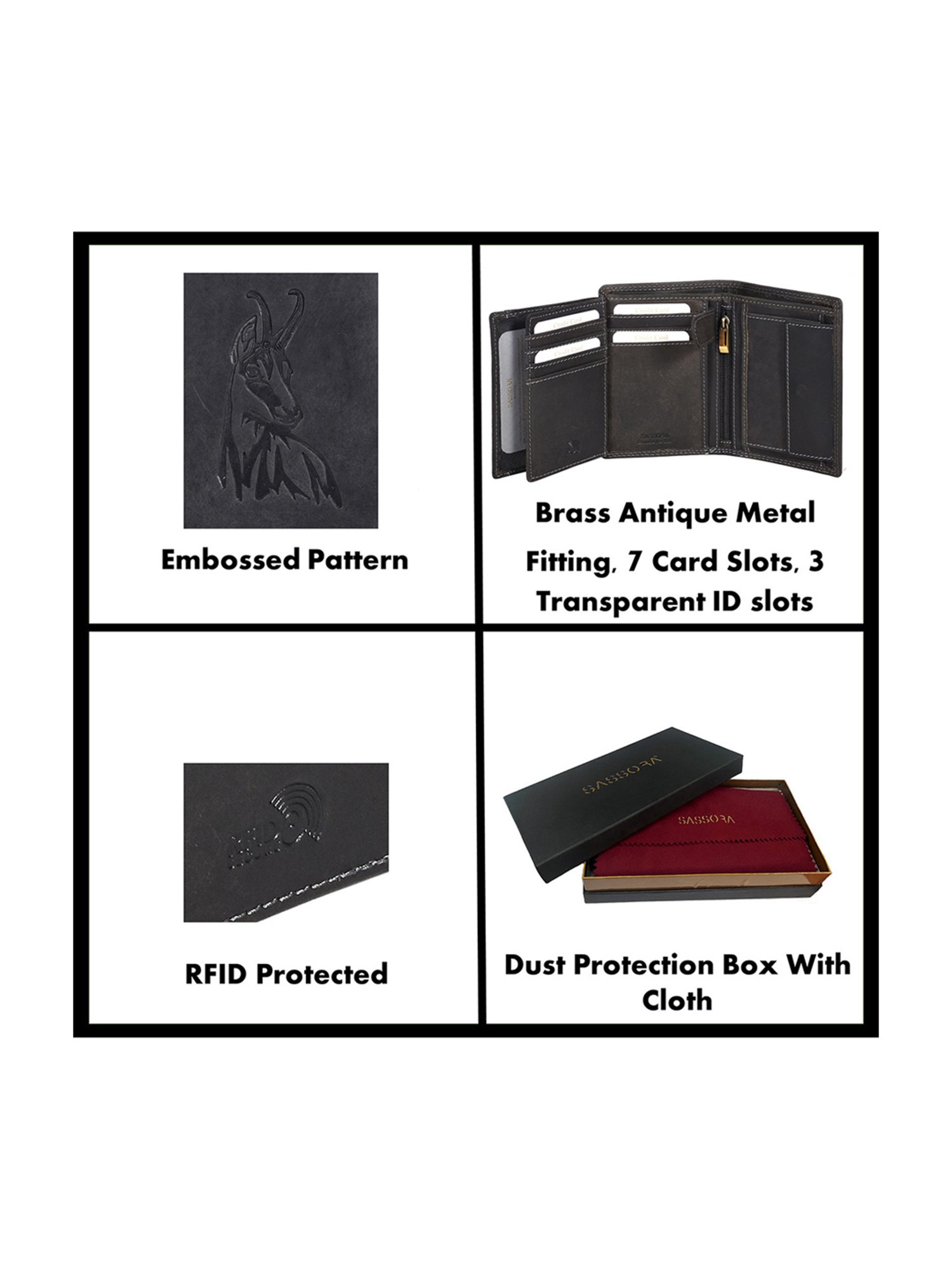 SASSORA Black ARLO Textured Small Leather Bi-Fold Wallet