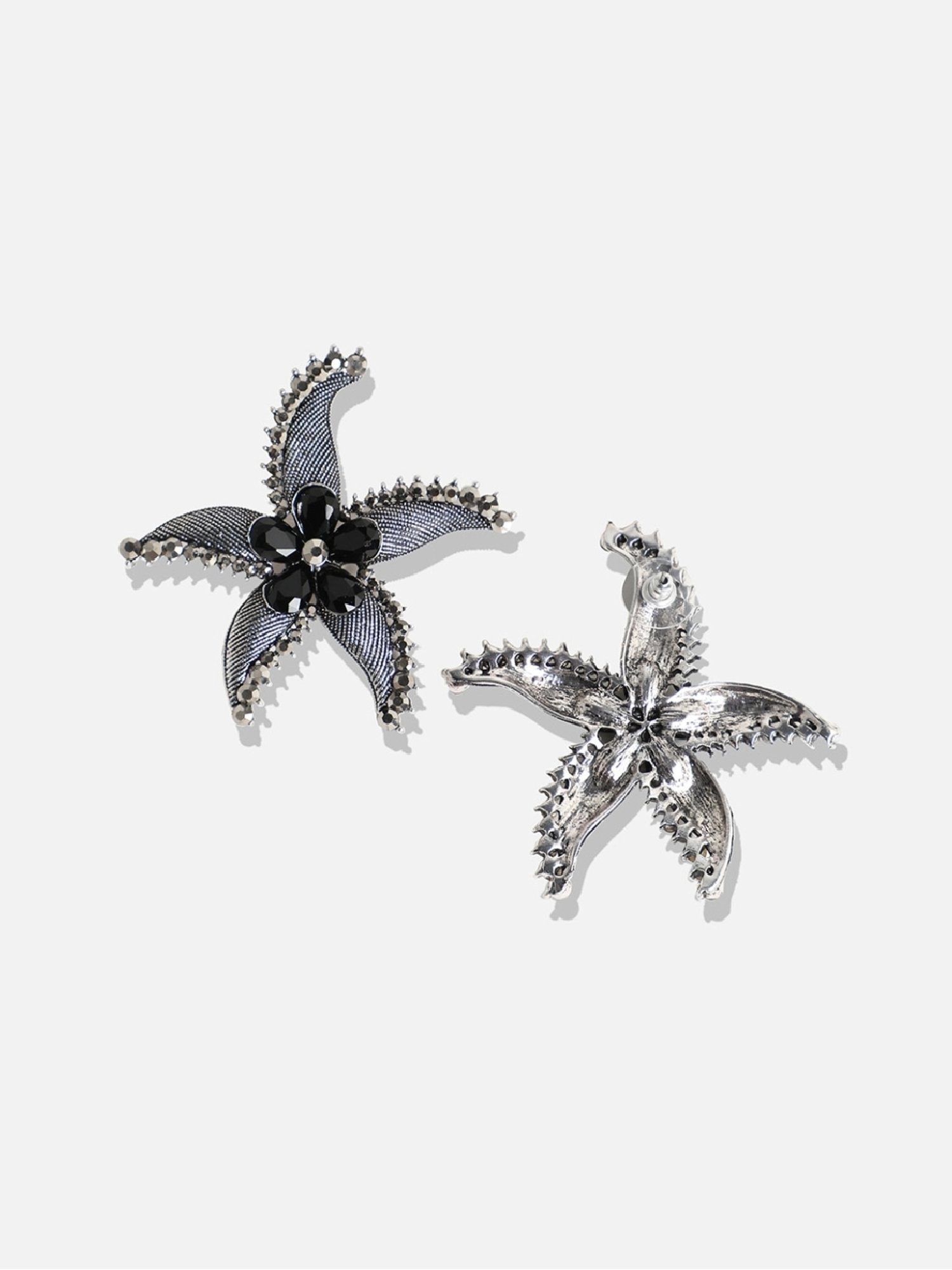 Sohi Women's Textured Stone Starfish Drop Earrings  Black