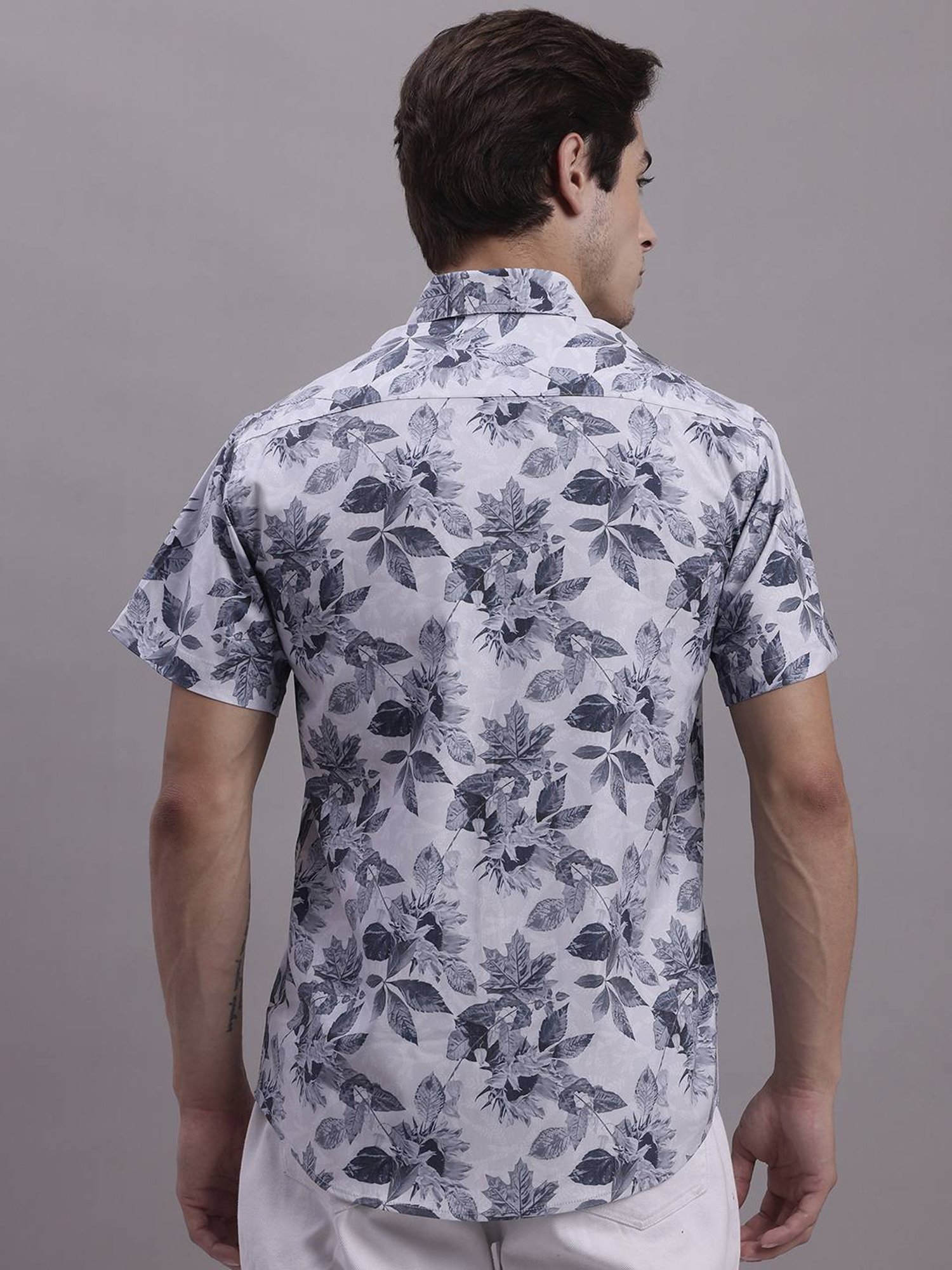 Jainish Grey Regular Fit Floral Print Shirt