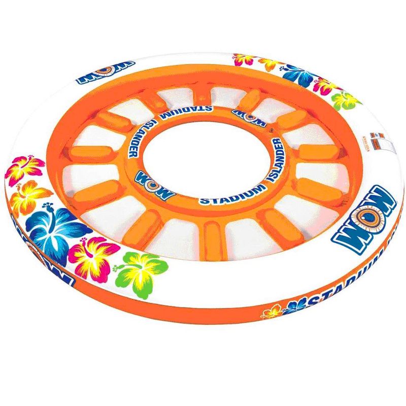 WOW Watersports 14-2090 12 Person 12 Foot Inflatable Stadium Island Water Float Raft Lounger for Lake or River with Mesh Seating and Backrest, Orange