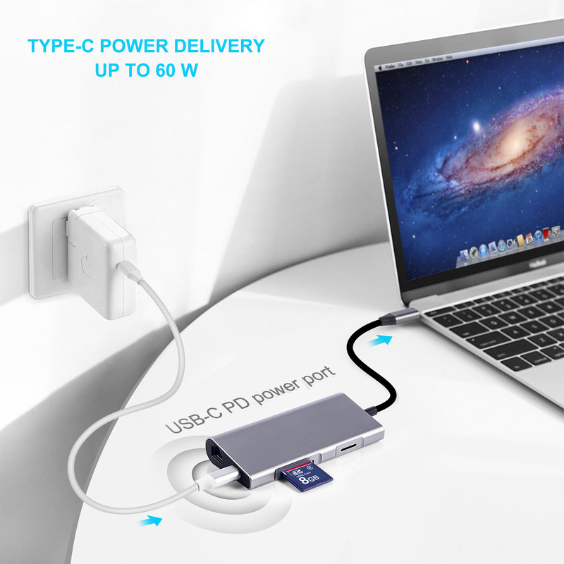 type-c to hdmi rj45 sd, 8 in1 multi-function converter, notebook usb-c docking station