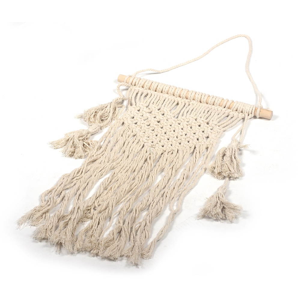 1pc Tassel Tapestry Wall Pendant Nordic Weaving DIY Handmade Bohemian Living Room Wedding Decoration Heart Pattern(Beige)