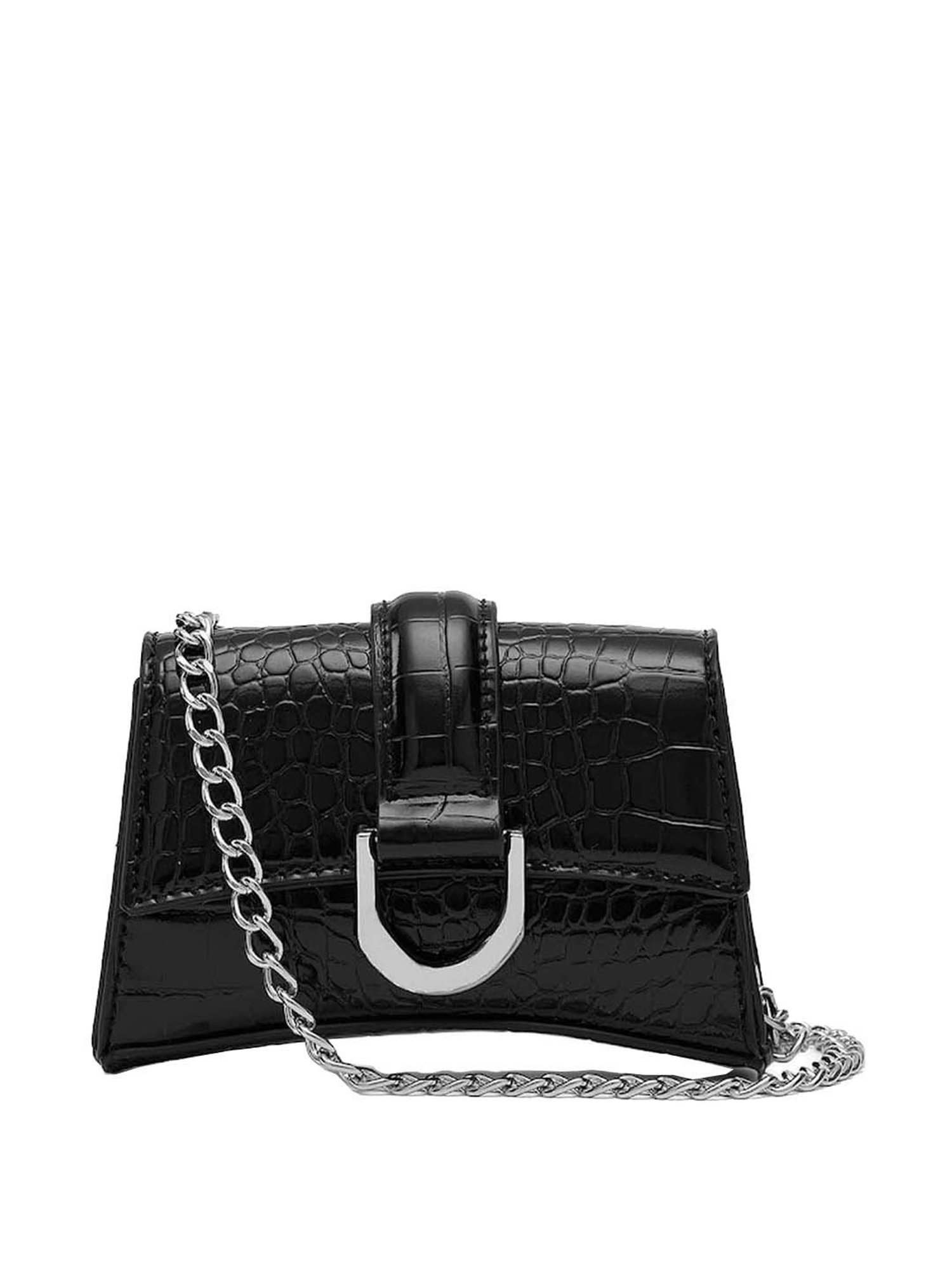Miraggio Black Textured Small Sling Handbag