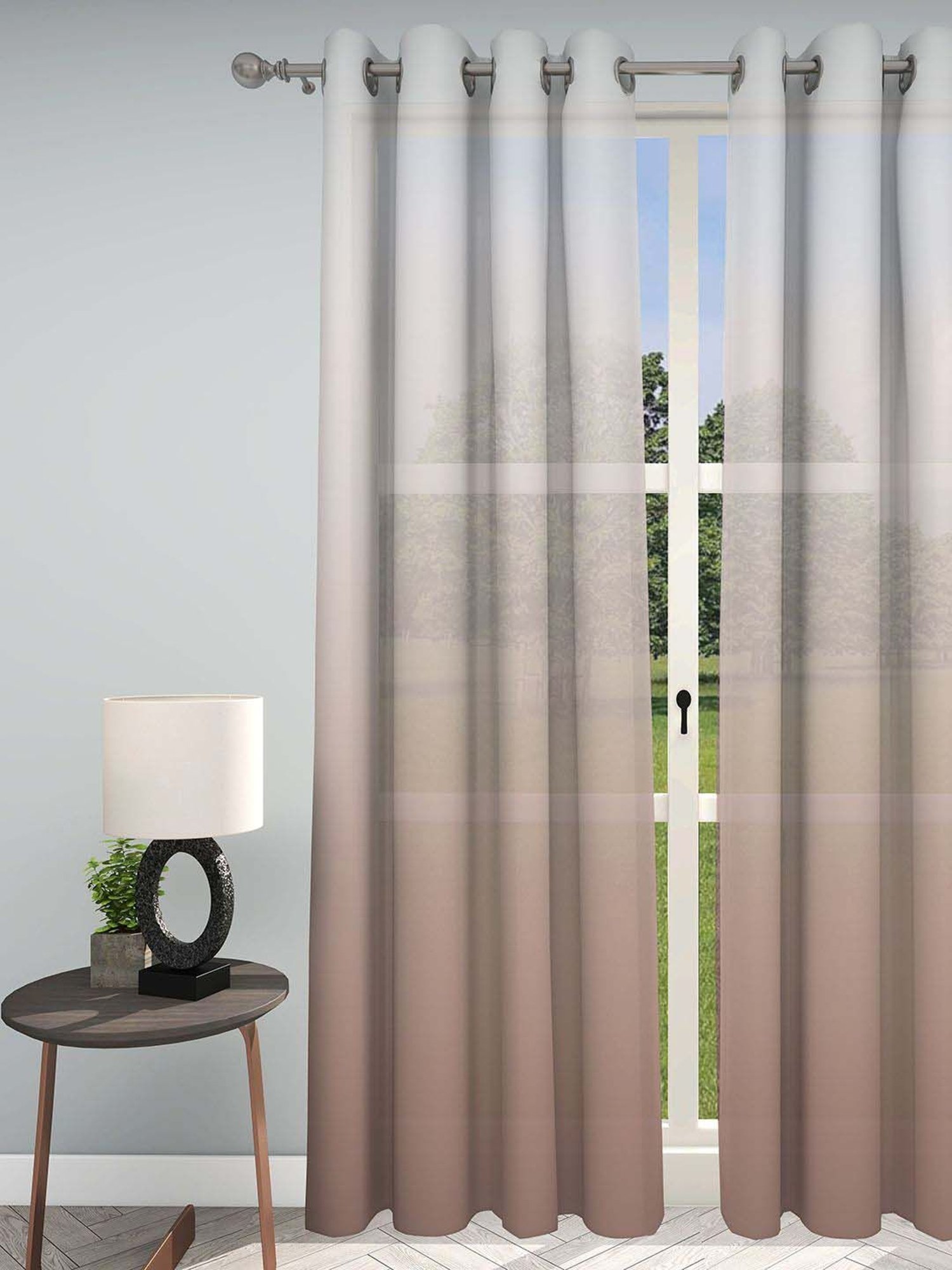 GM Ombre Pink Polyester Single Door Sheer Curtain