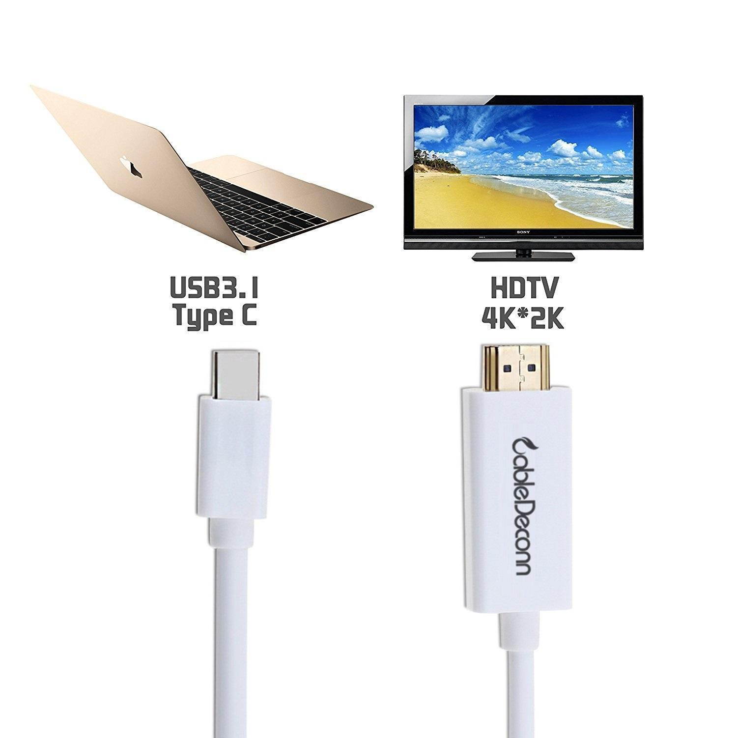 CableDeconn USB 3.1 Type C to HDMI 4K HDTV Adapter Cable for Laptop 1.8m