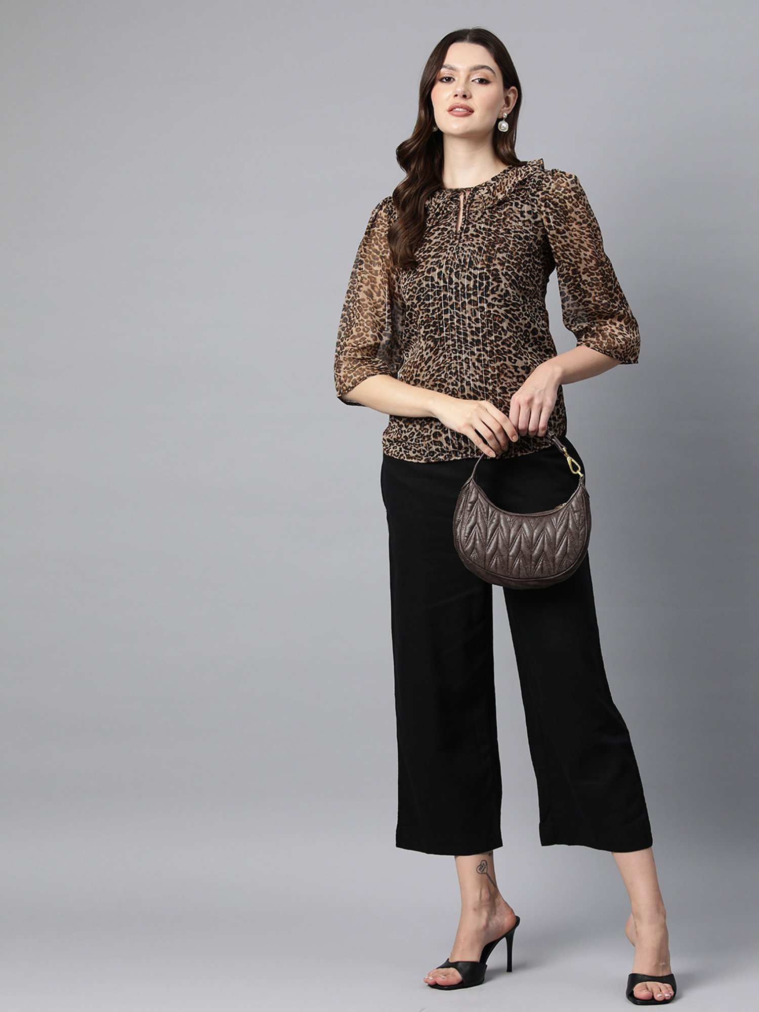 Cottinfab Brown & Black Animal Print Top