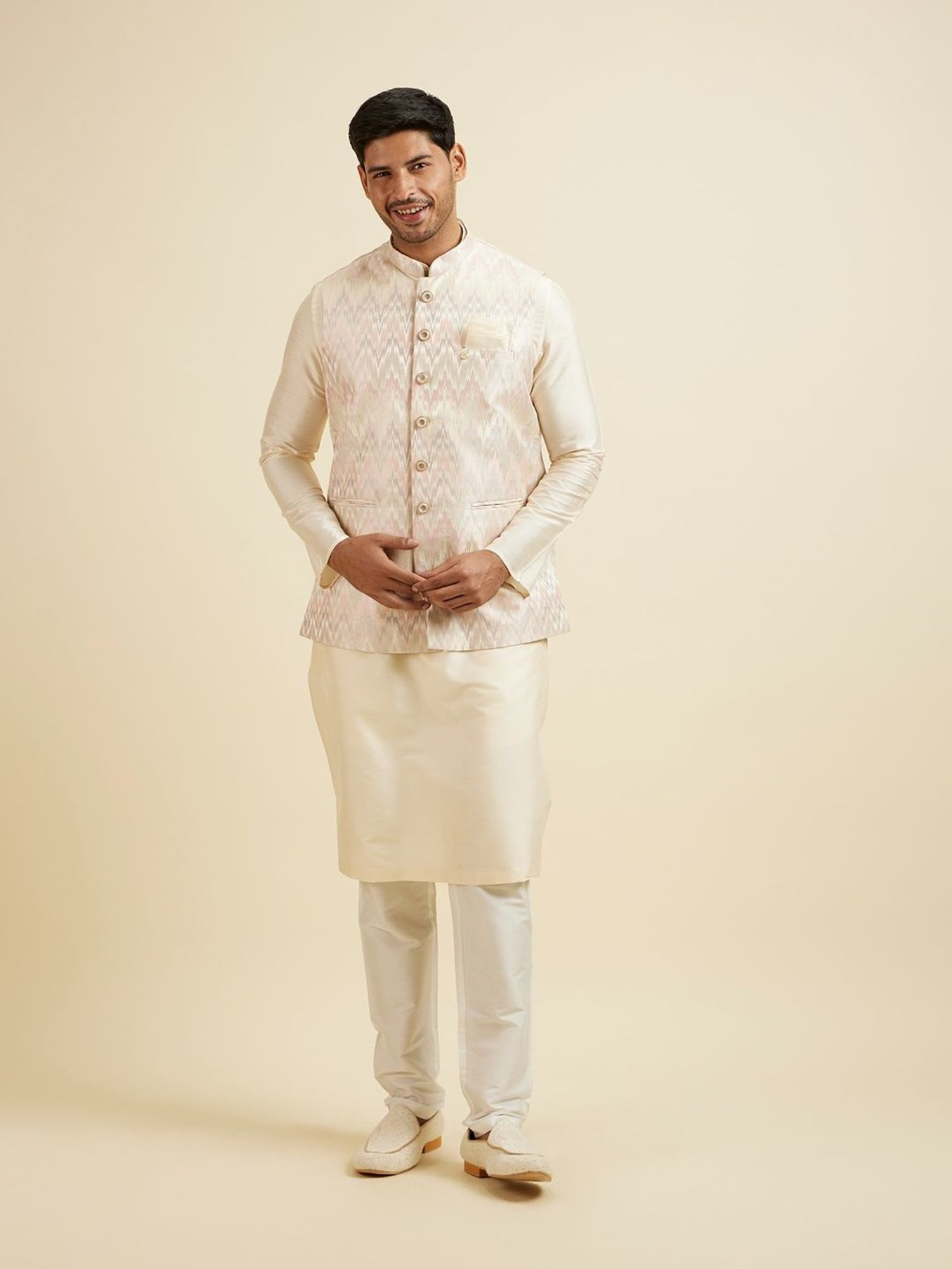 Manyavar Pink Regular Fit Printed Nehru Jacket