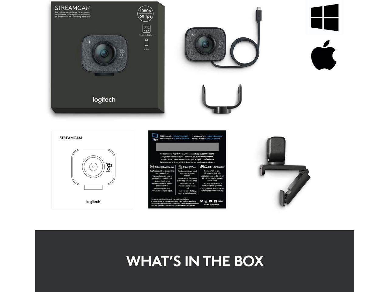 Logitech StreamCam, 1080P HD 60fps Streaming Webcam with USB-C and Built-in Microphone,Graphite