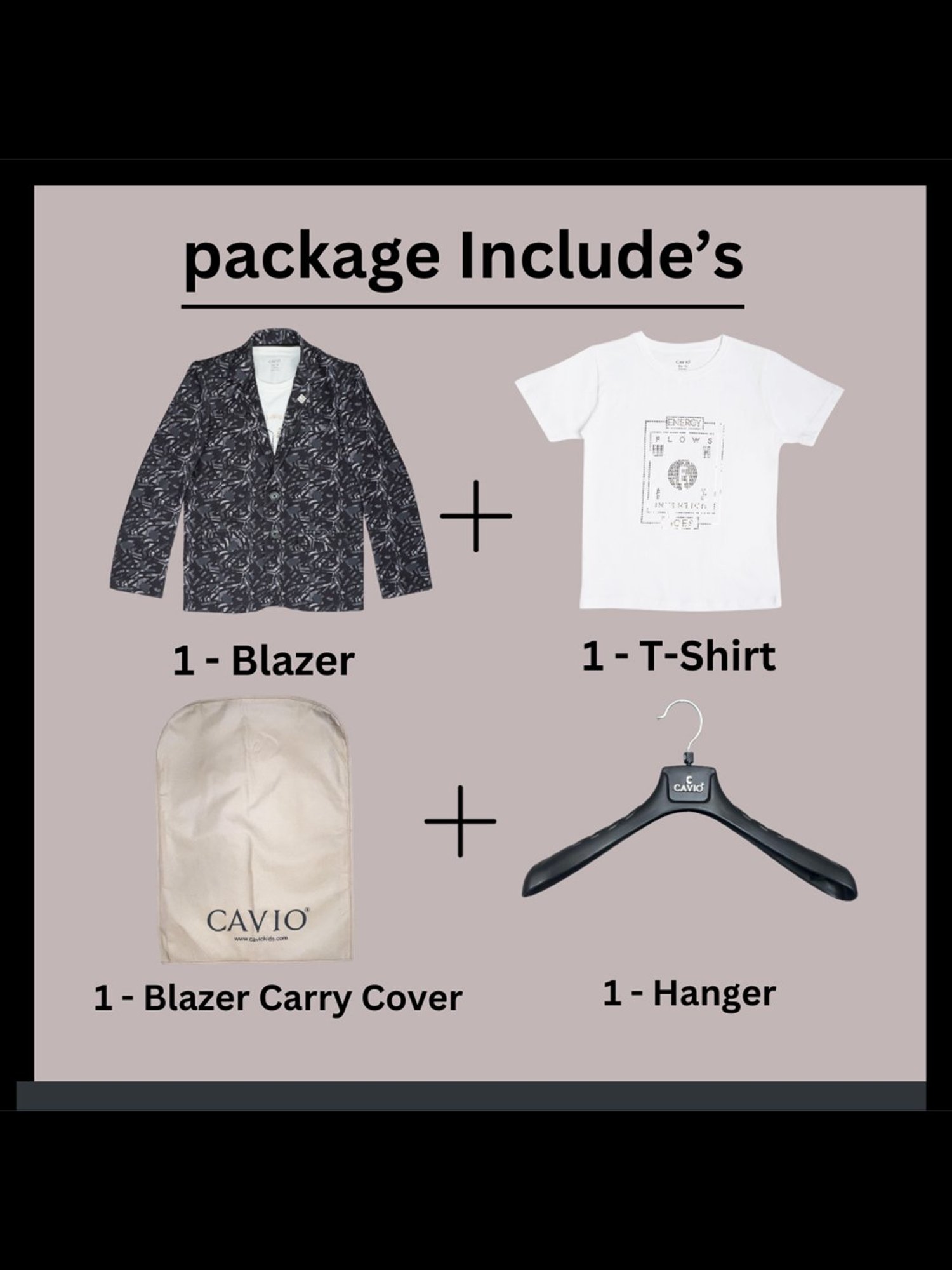 Cavio Kids Black & White Printed Full Sleeves Blazer with T-Shirt