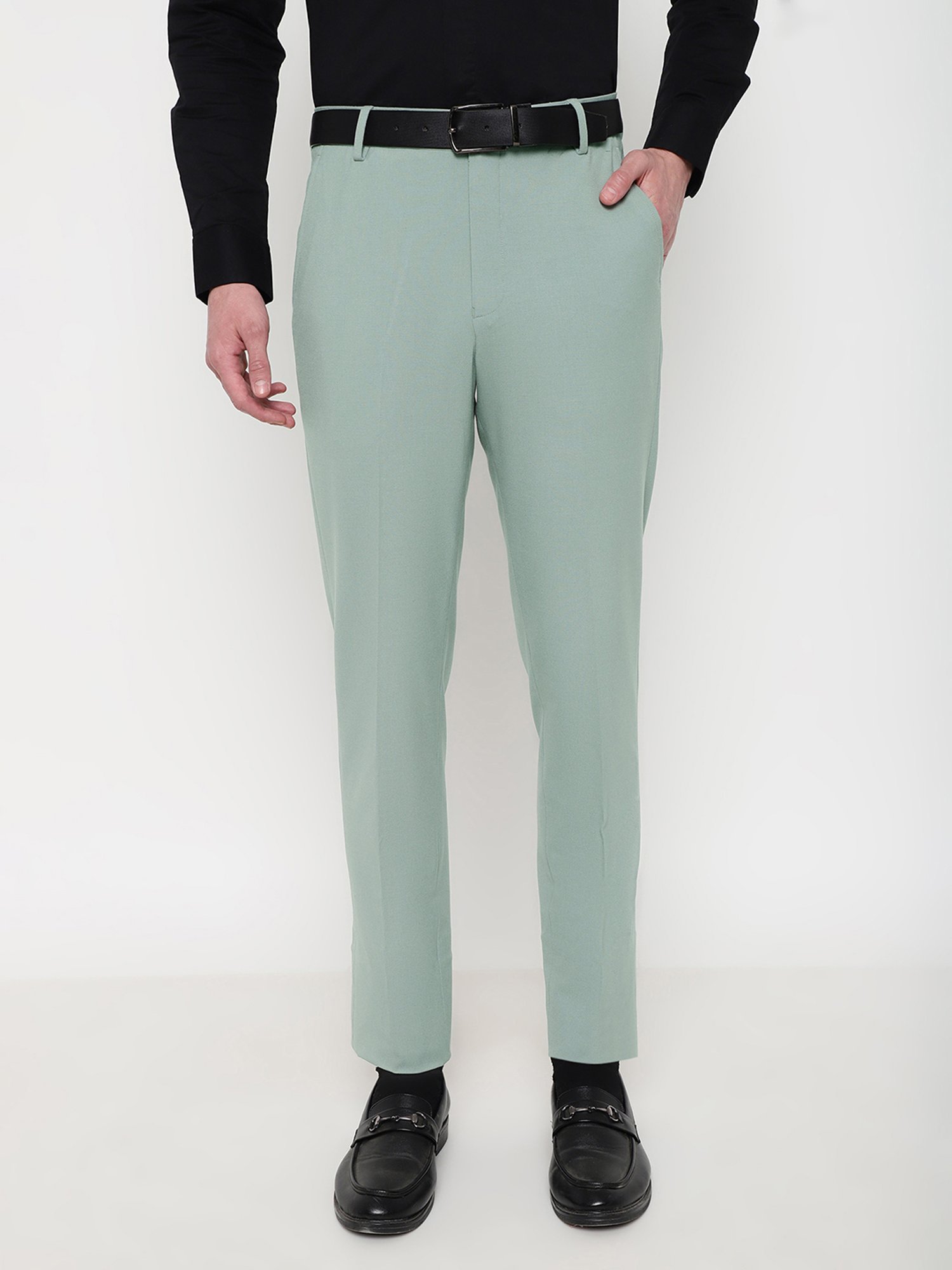 SUBTRACT Mint Green Slim Fit Flat Front Trousers