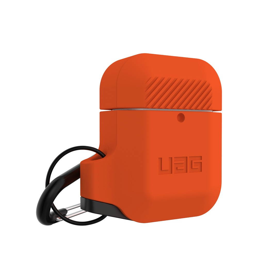 UAG AirPods (1st Gen & 2nd Gen) Rugged Silicone Case with Detachable Carabiner, Orange/Dark Grey