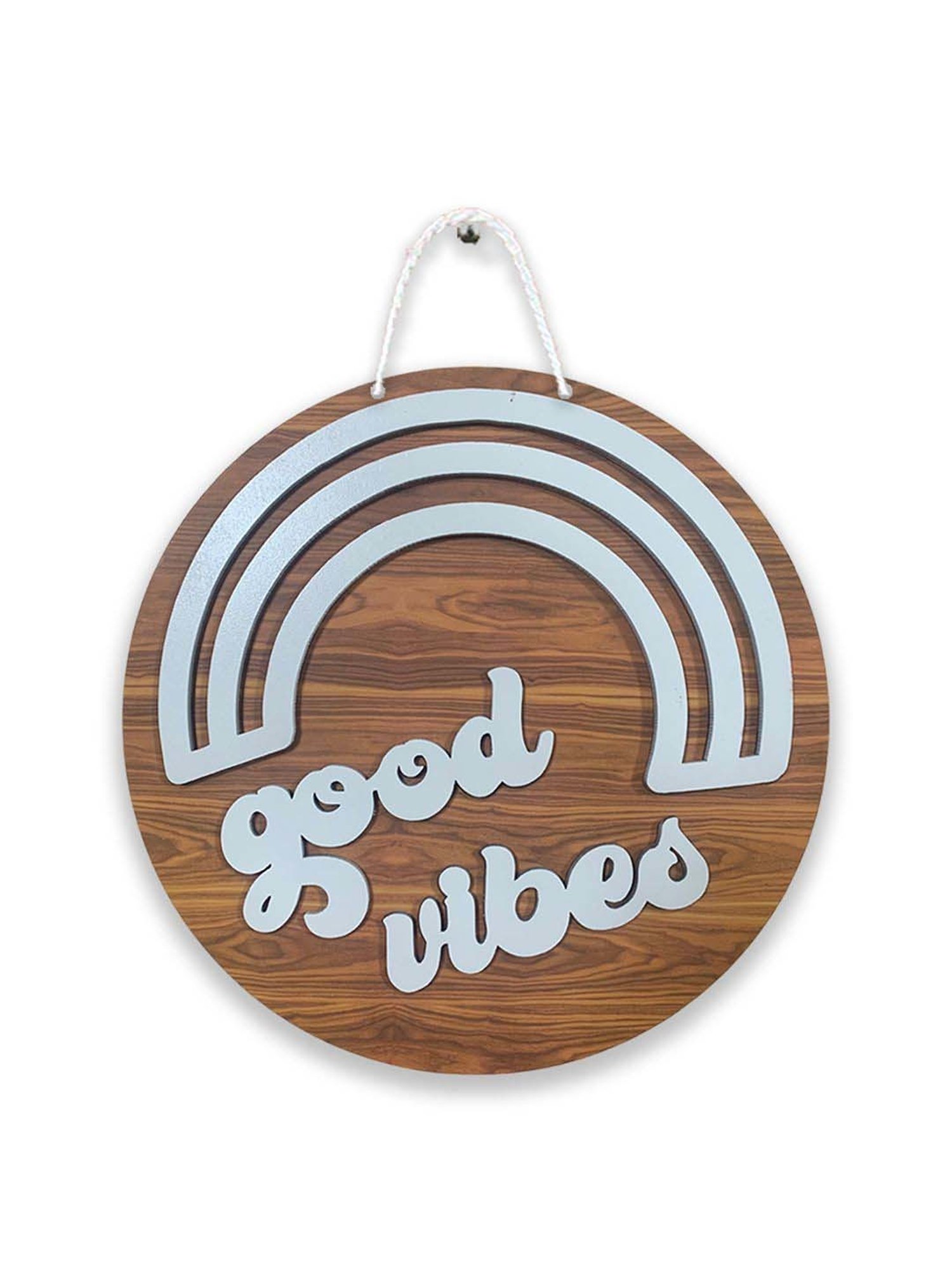 Art Street Silver Mdf Good Vibes Sign Round For Door Wall Art