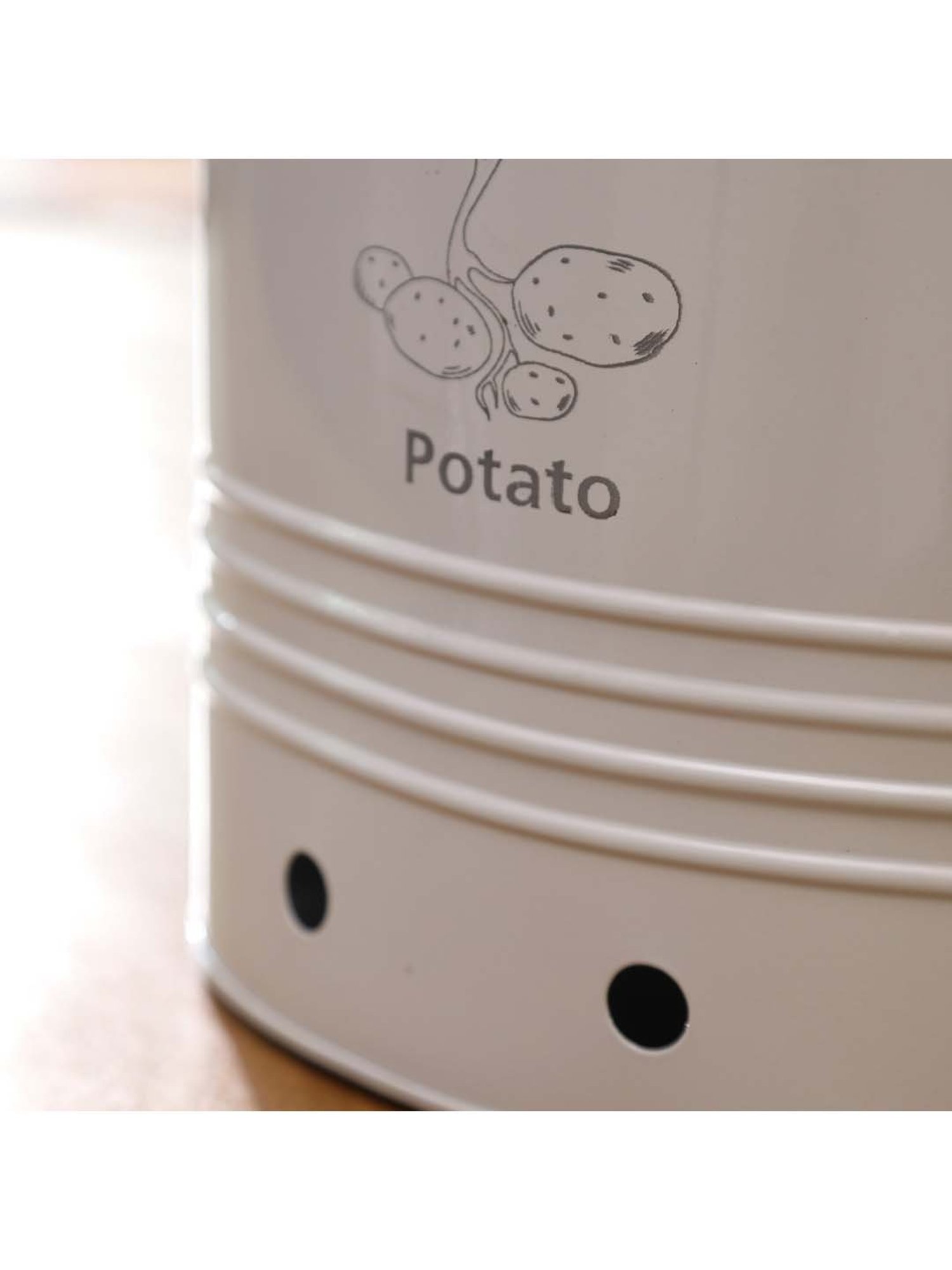 Ellementry 'Canny' White & Brown Metal 16 cm Potato Storage Barrel With Lid - Set of 1