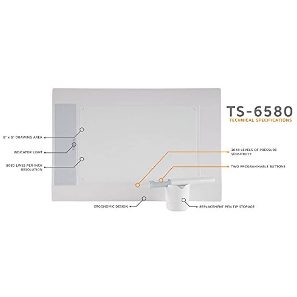 Turcom TS-6580W 8" x 5" Huion Graphic Drawing,Capture Pen and Touch Tablet  - White