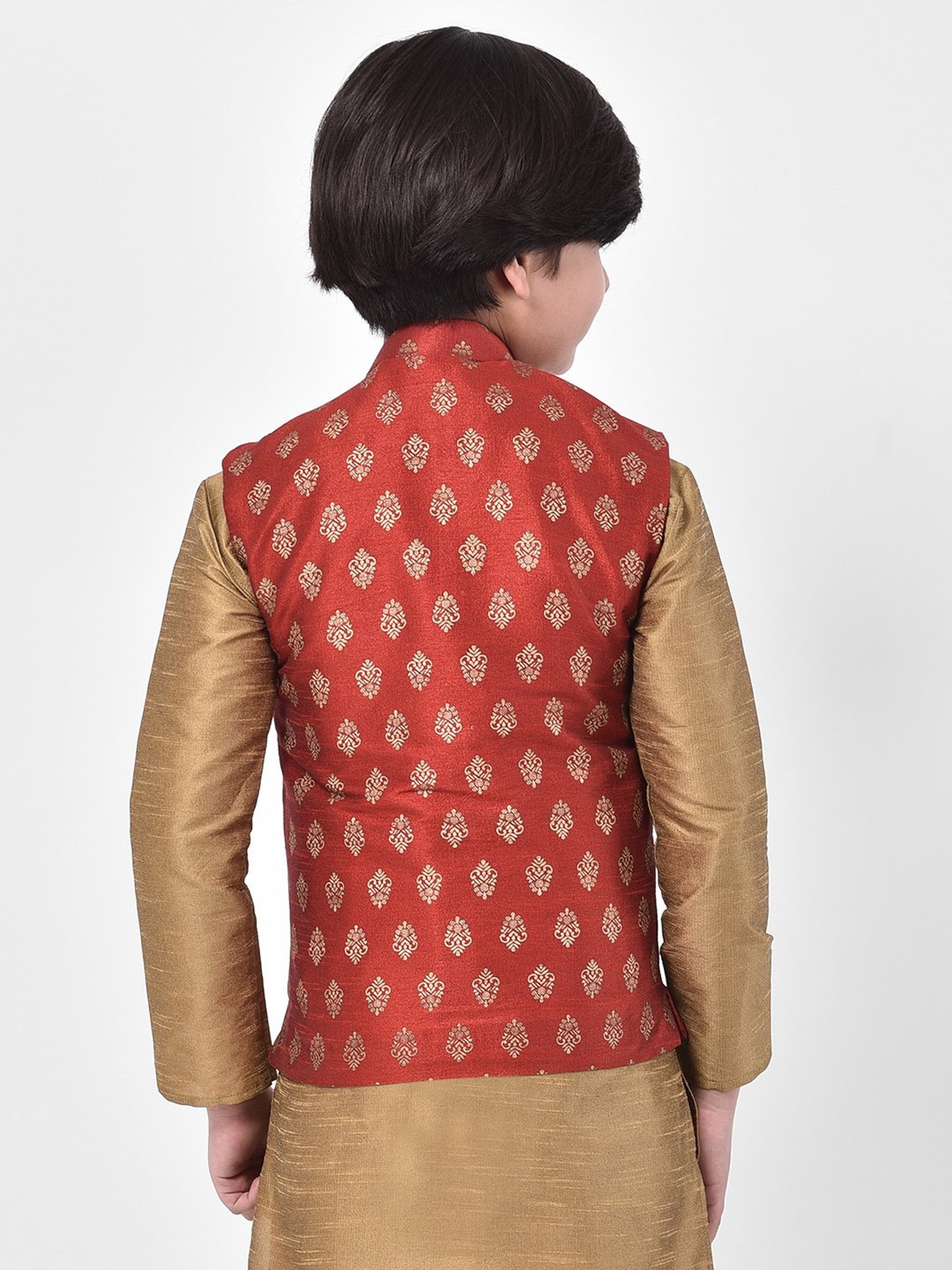 Deyann Kids Maroon Embroidered Nehru Jacket