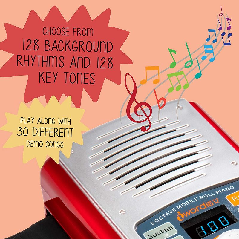 Sunny & Fun 61-Key Roll-Up Piano with Speaker | Battery Operated Portable Electronic Keyboard with 128 Instrument Sounds, 128 Rhythms, 30 Demo Songs, Play-Along Mode, USB Cable & Carry Case