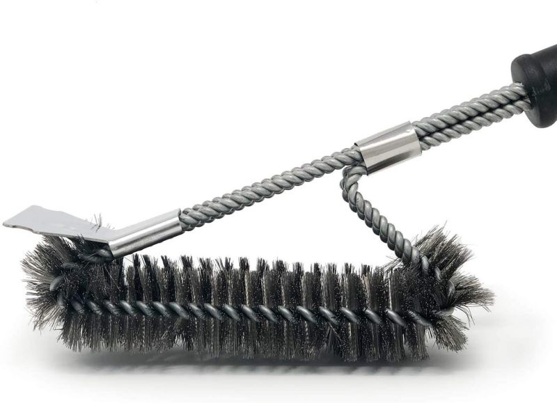 ELK Grill Brush and Scraper BBQ Brush Set, Safe 17" Stainless Steel Woven Wire 3 in 1 Bristle Grill Cleaning Brush for Weber and All Gas/Charcoal Grilling Grates - BBQ Tools and Grill Accessories