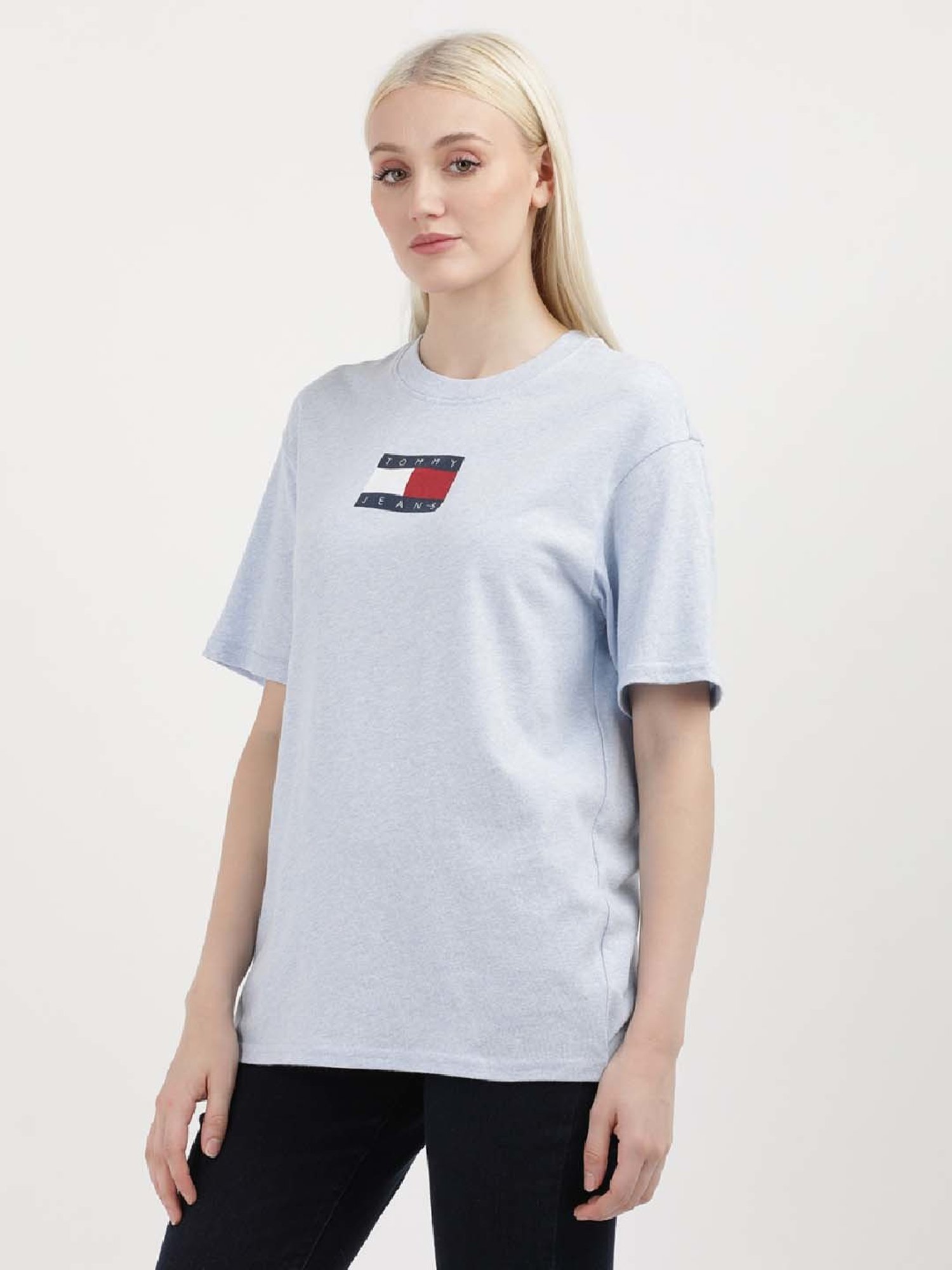 TOMMY HILFIGER Sky Blue Cotton Logo Print T-Shirt