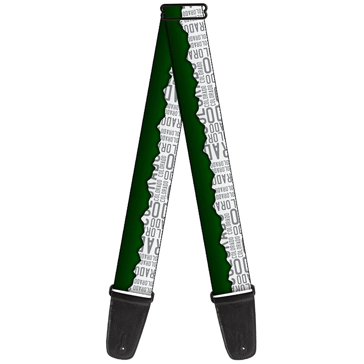 Guitar Strap Colorado Mountains Green White Gray Text 2 Inches Wide