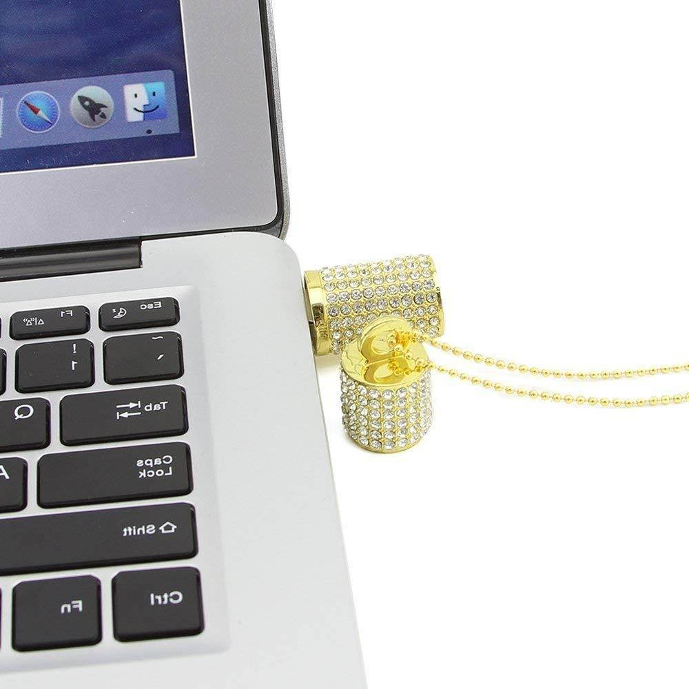 WooTeck USB Flash Drive,Bling Rhinestone Diamond Crystal Glitter Lipstick Case Shining Jewelry Necklace,64GB,Gold