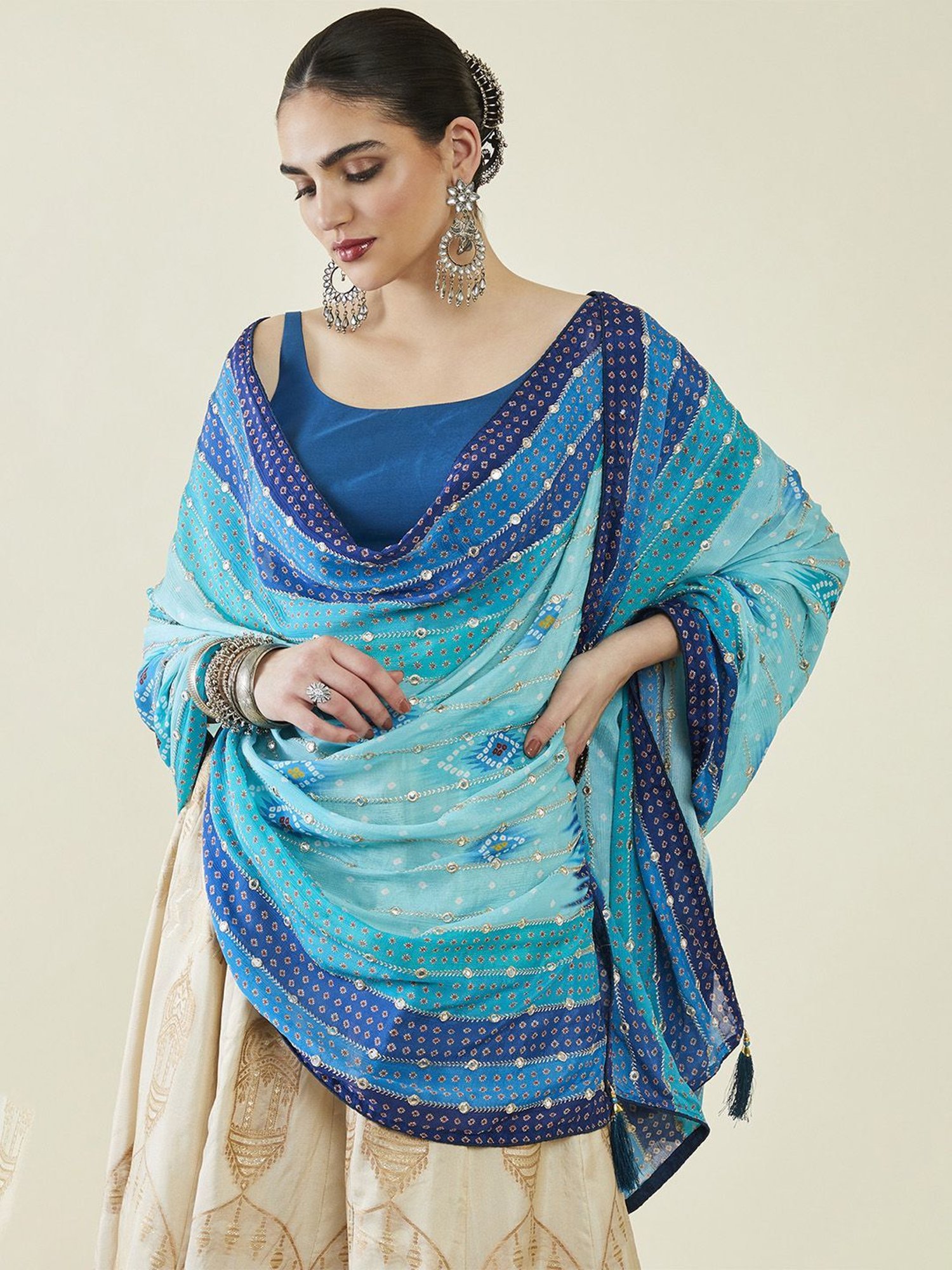 Soch Blue Embellished Dupatta